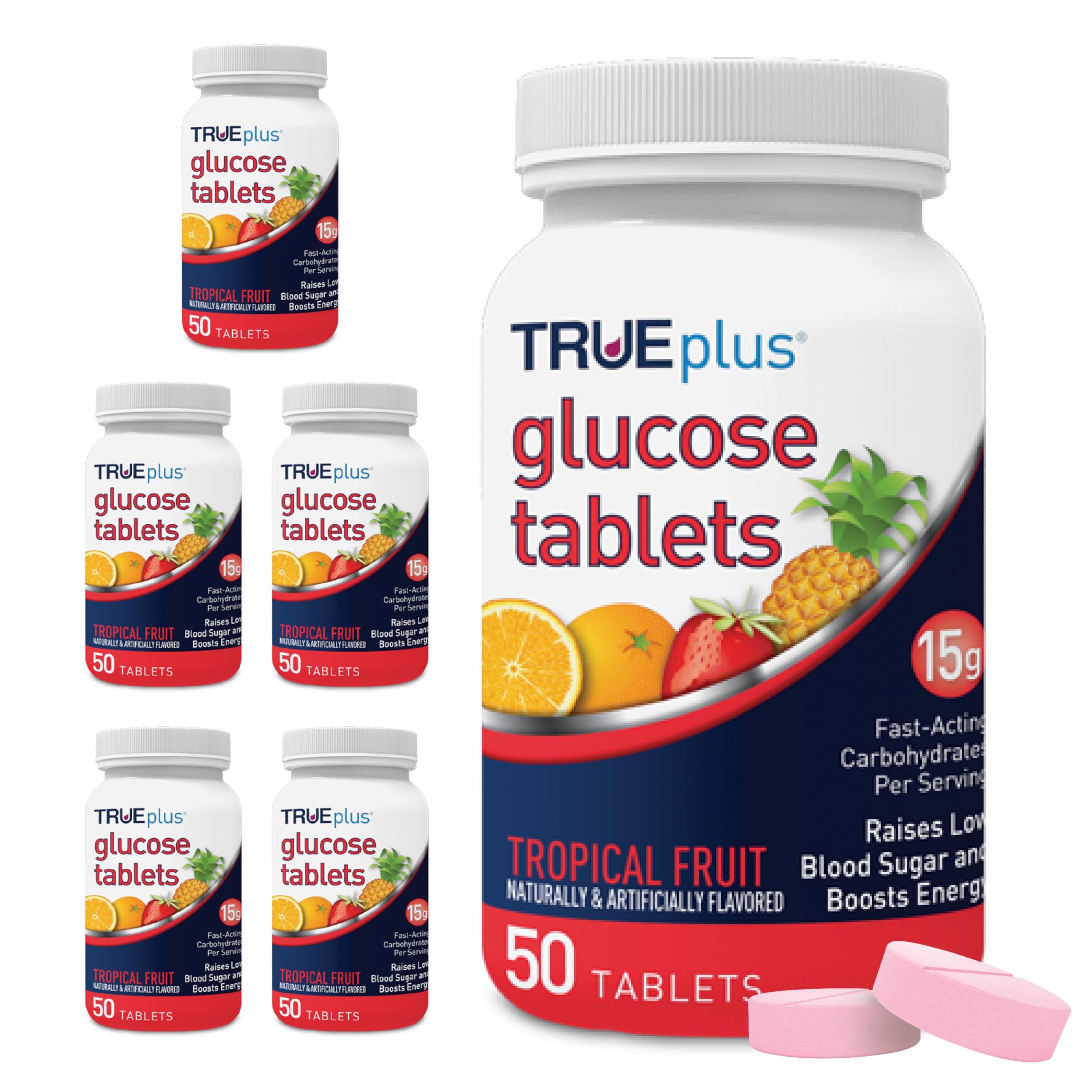TRUEplus® Glucose Tablets, Tropical Fruit Flavor - 50ct Bottle (6)