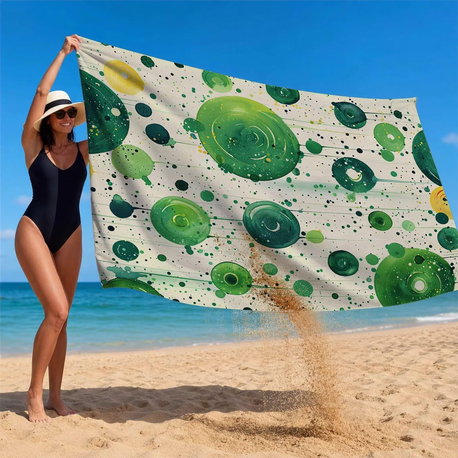 Toalla Playa Grande 160 x 220 Vacaciones Accesorios Viaje, Toalla Playa Verde Suave Cómodo Secado Rápido, Redondo Toallas Baño Grandes 220x160cm para Yoga Fitness Natación Sauna Baño Regalo XTLS-1850