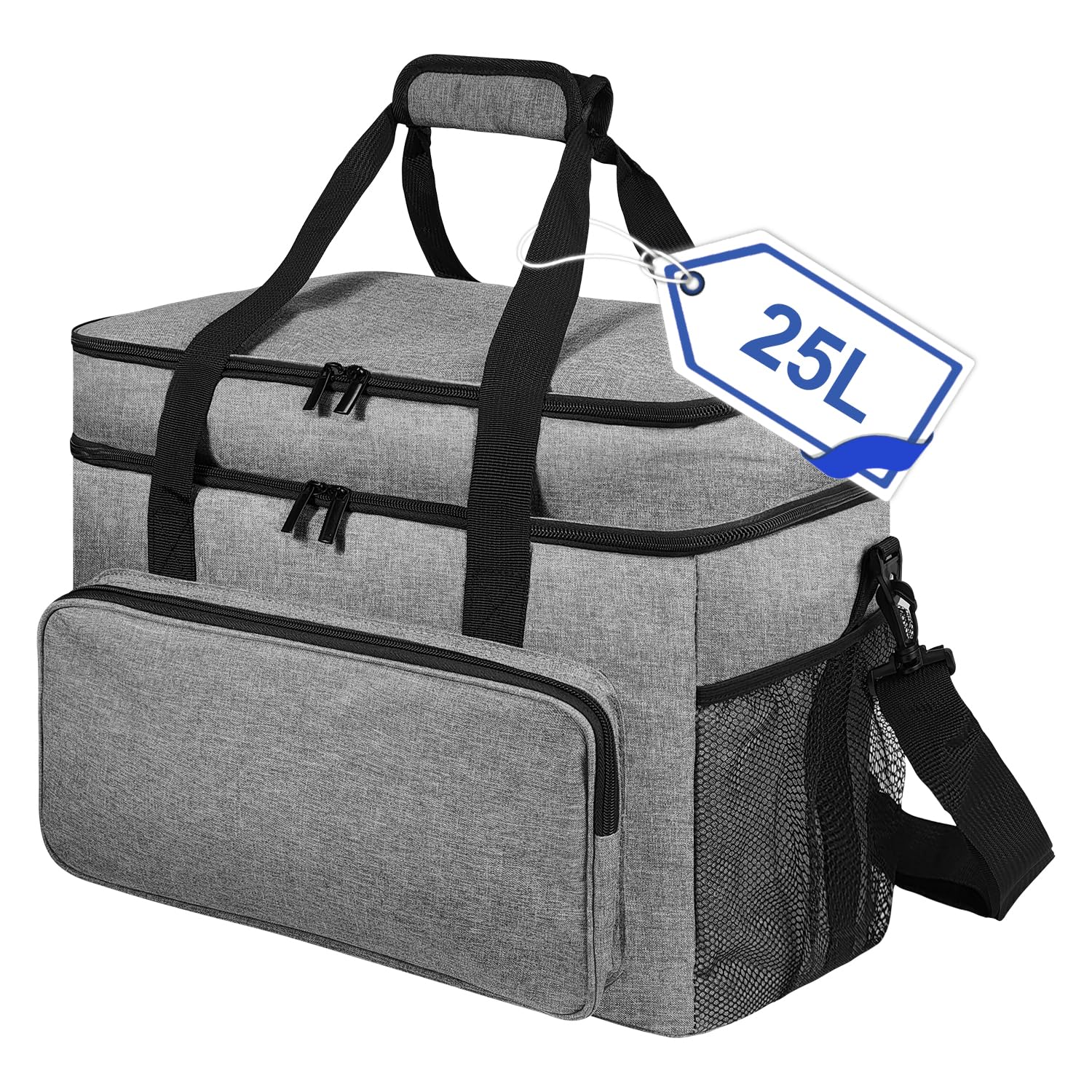25L Kühltasche Faltbar für Essen & Getränke-Lsolierte Tasche, Auslaufsicher & Wasserdicht-Strand Picknick Lunchbag, Thermotasche für Essen Transport, Arbeiten & Einkaufen, Grau
