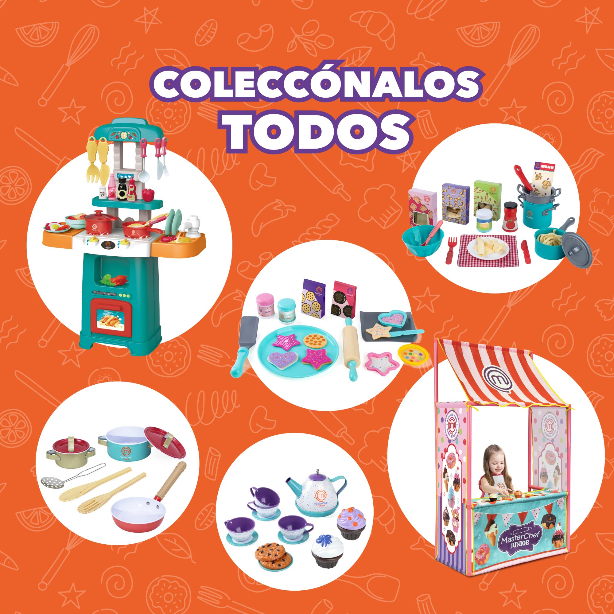 Masterchef Junior Play Kitchen - Cucina compatta con 31 accessori, luci e suoni realistici, include cibo in feltro e grembiule, facile da montare, funziona con 3 batterie AA, Famosa (MTE01000)