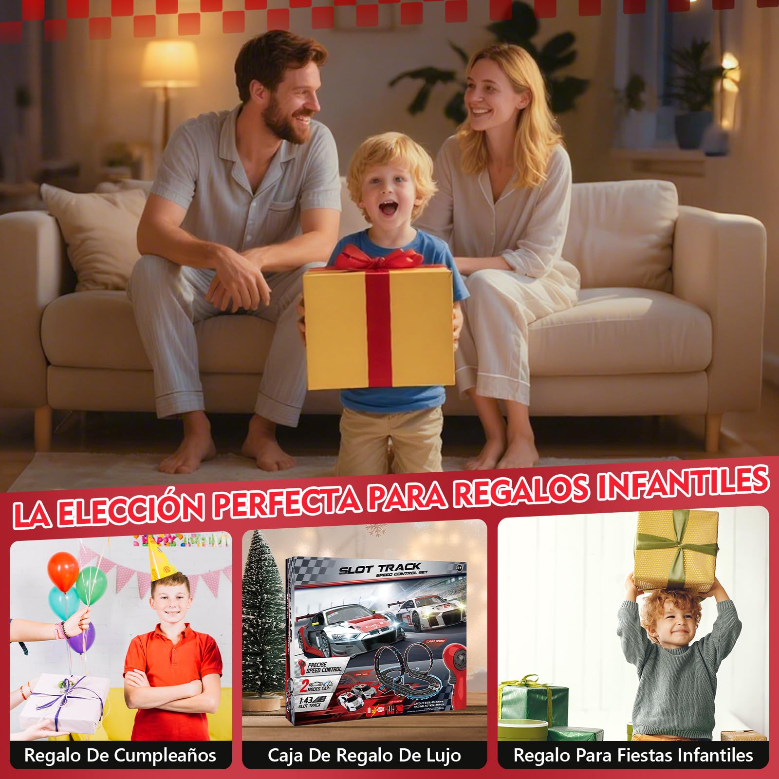 Jonrryin Pista de Carreras Eléctrica de Slot Car para Niños, 1:43 Auto Pista de Carreras de Juguete, 2 Coches de Slot, Accesorios de Pista Eléctrica, Set de Carreras Eléctricas de Regalo para Niñas y