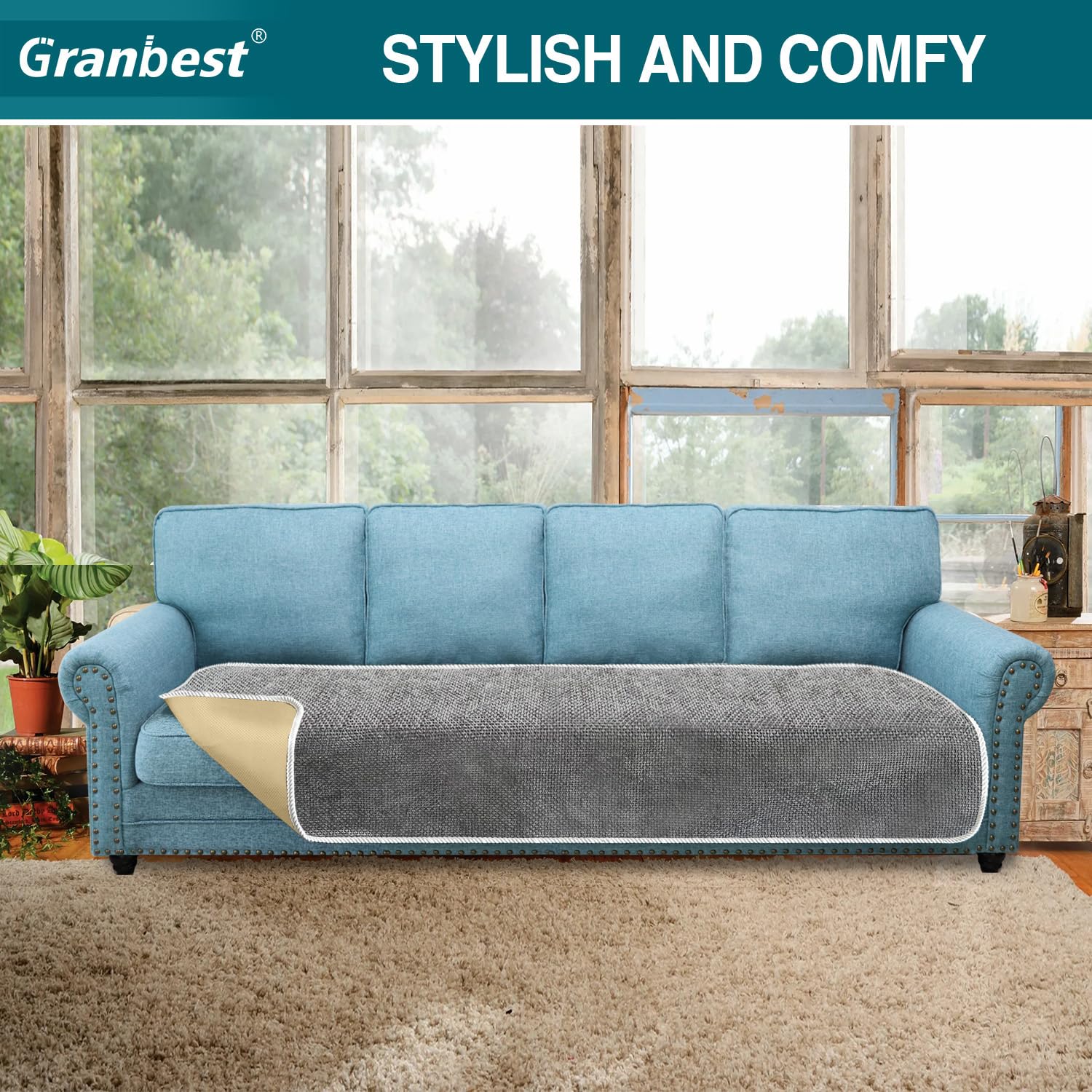Granbest Extra Large Sofa Seat Covers 4 Seater Oversized Thick Sofa Cover Protectors from Pets Universal for All Seasons (4 Seater - Image 2