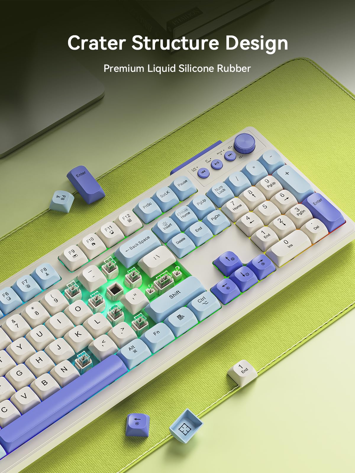 XISOGUU Combo de teclado y mouse inalámbricos Bluetooth, batería recargable de 2000 mAh, retroiluminación RGB, teclado antighosting con sensación mecánica + ratones 6D 4800DPI para PC