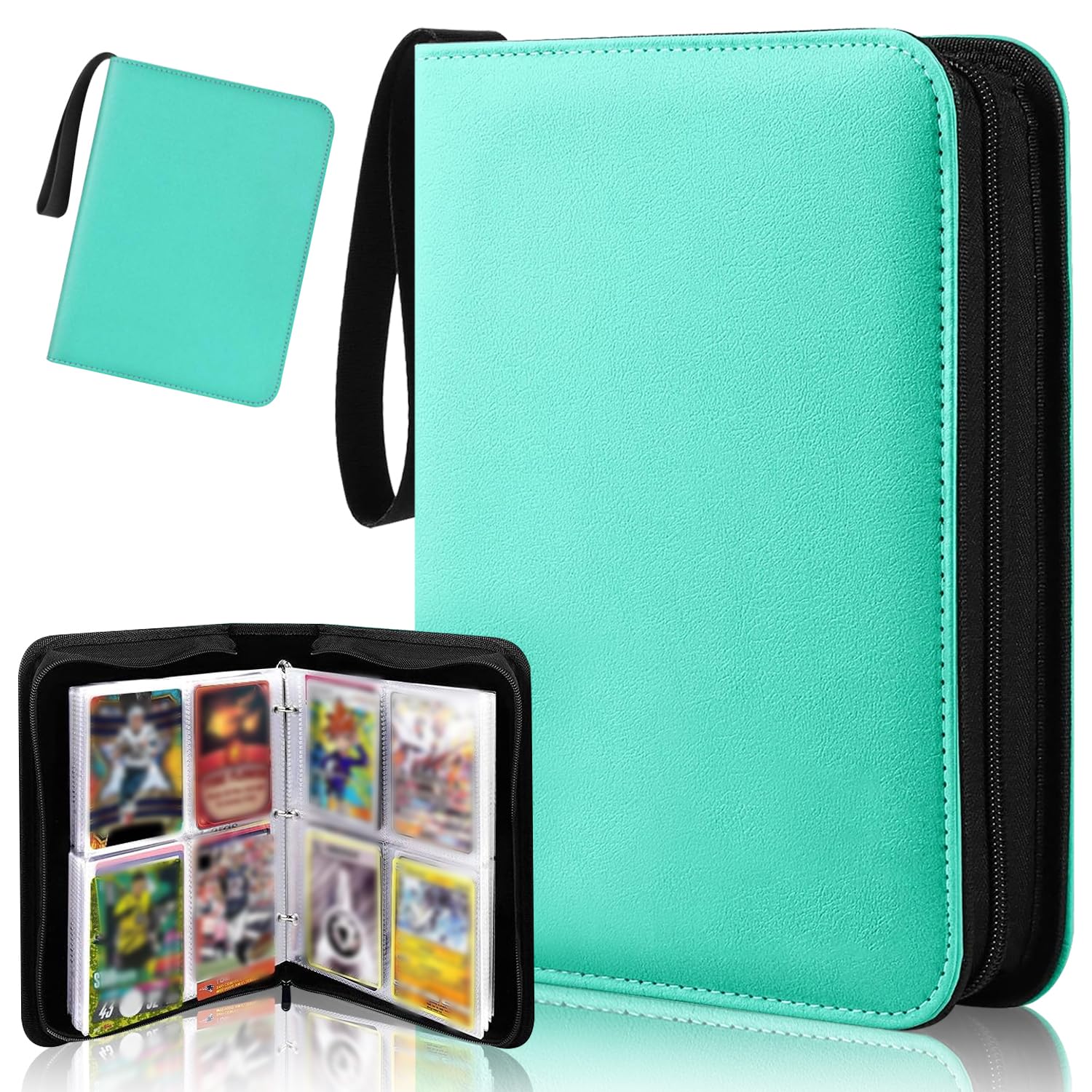 400 Pockets Card Binder, 4 Pocket Trading Card Holder, Binder Card Holder, Fit for TCG Yugioh Trading Cards,Toys Gifts for Boys Girls (Green) - 400 Pockets - Green