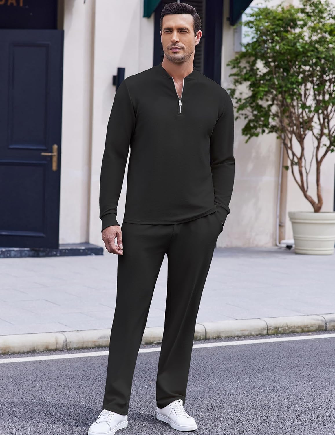 COOFANDY Men's 2 Piece Tracksuit Set Polo Athletic Sweatsuit Quarter Zip Jogging Long Sleeve Casual Sports Outfits - Image 3