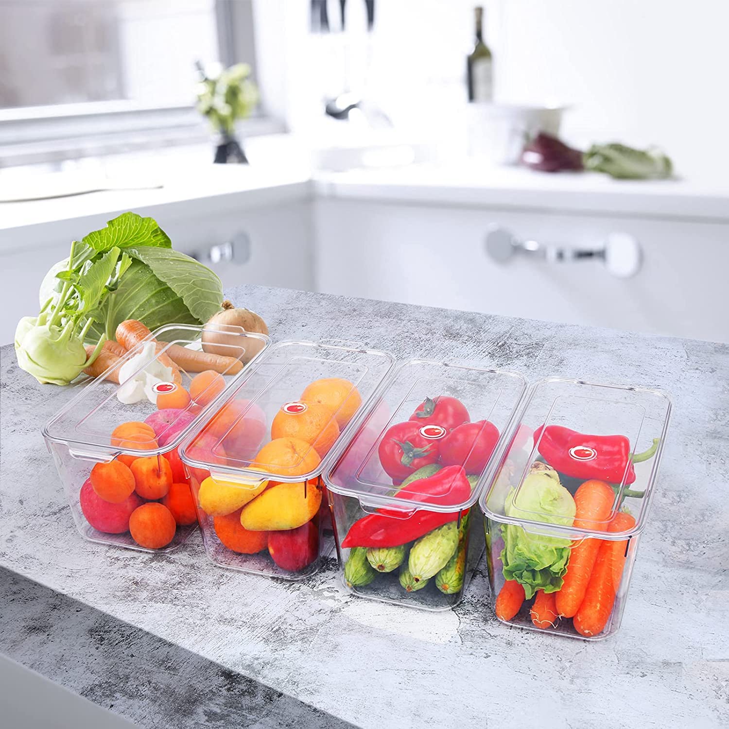 Organizador apilable para refrigerador para verduras y frutas, contenedor de almacenamiento con tapa, capacidad de 7,5 l, paquete de 01