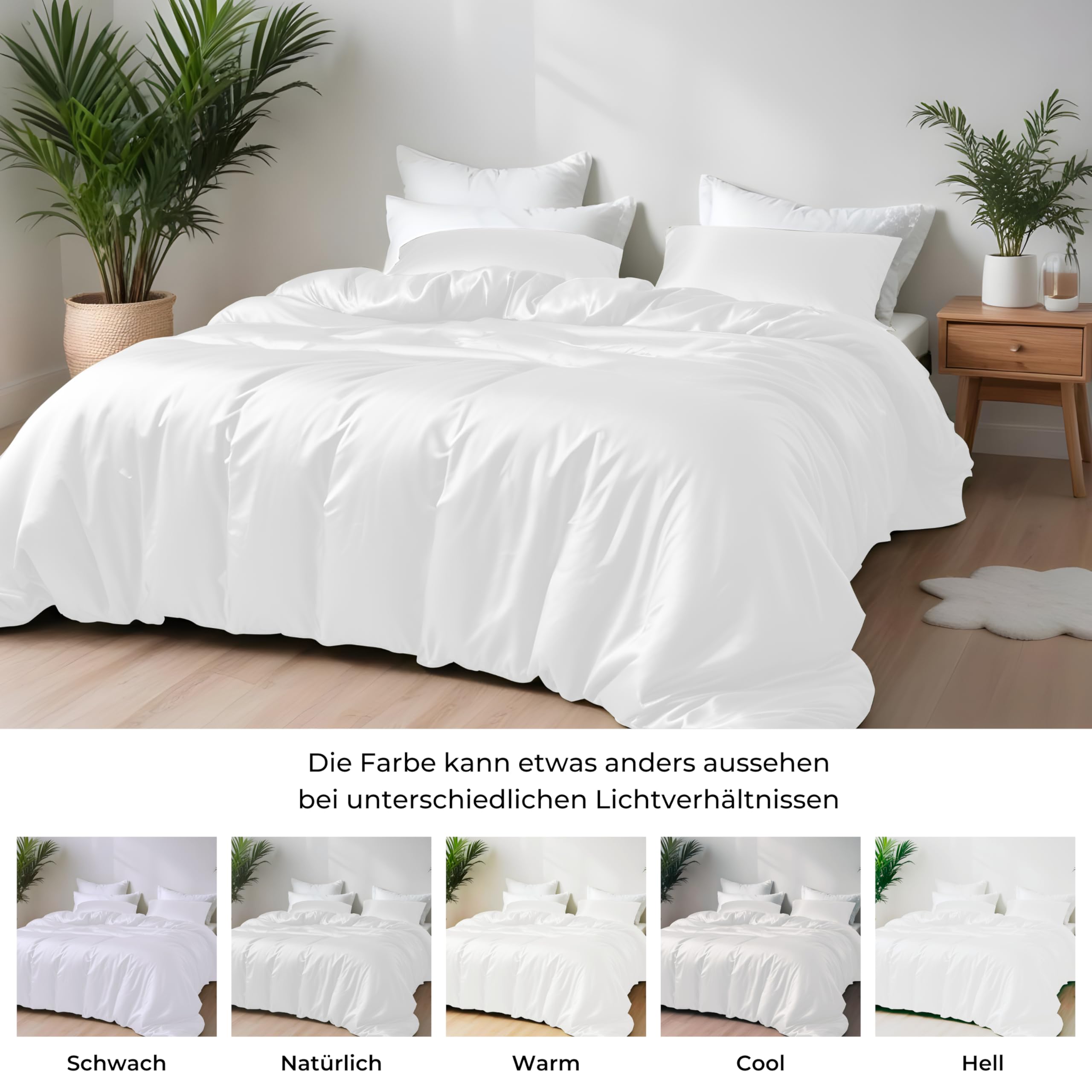 LINENWALAS Bambus-Bettwäsche-Set, Premium-Bettbezug-Set aus Bambusseide mit Kissenbezug, 2-teiliges Bettwäscheset, 155 x 220 cm, luxuriöser, weicher, kühlender Steppdeckenbezug (weiß)