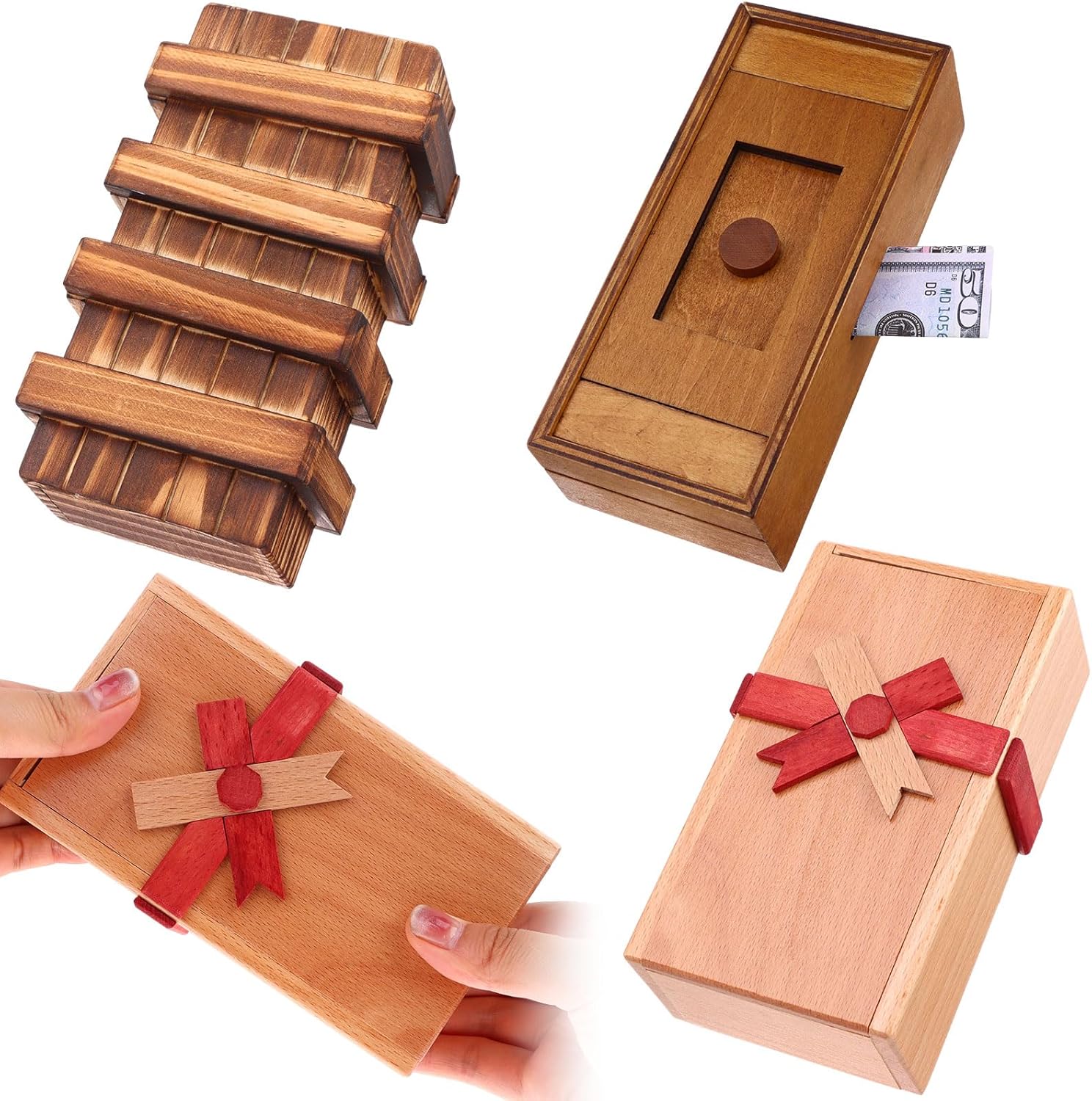 Puzzle Box 3 Pack Wooden Secret Puzzle Box with Hidden
