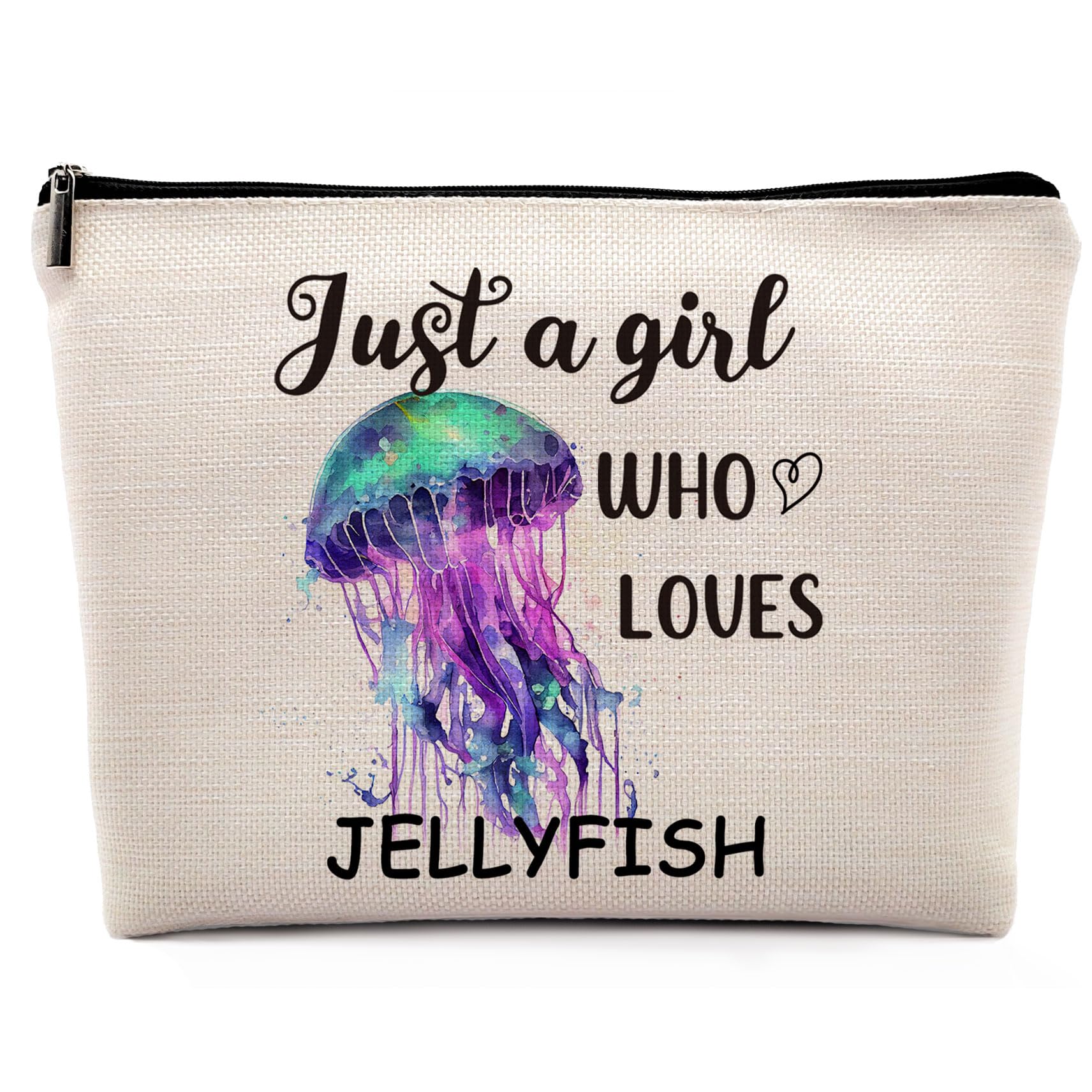 Dwept Just a Girl Who Loves Jellyfish Cosmetic Bag, Colourful Jellyfish Themed Makeup Bag Zipper Cosmetic Pouch Bag Travel Linen Makeup Organizer,