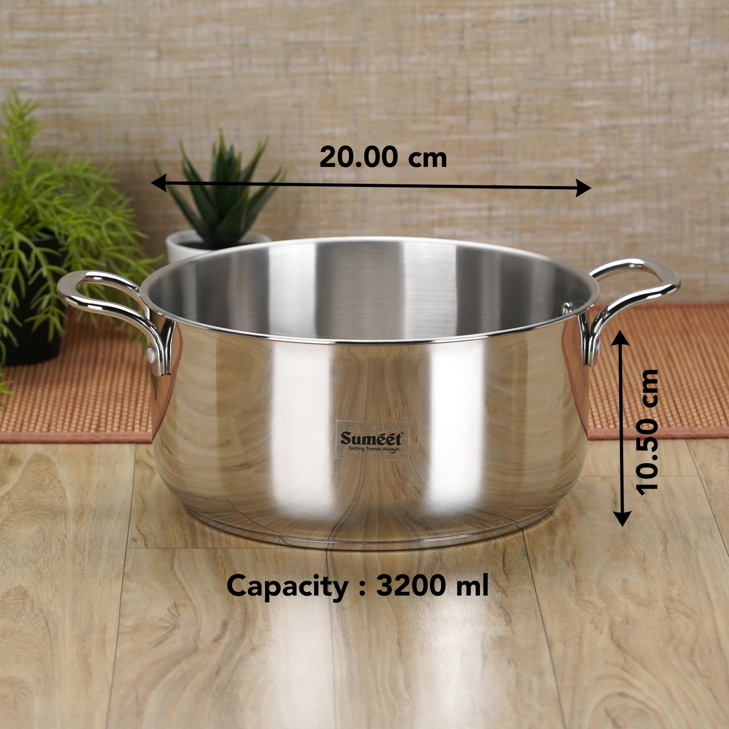 Sumeet Stainless Steel Induction Bottom (Encapsulated Bottom) Casserole 3.2 Ltr, 20 Cm Dia, Silver, 3200Ml 2