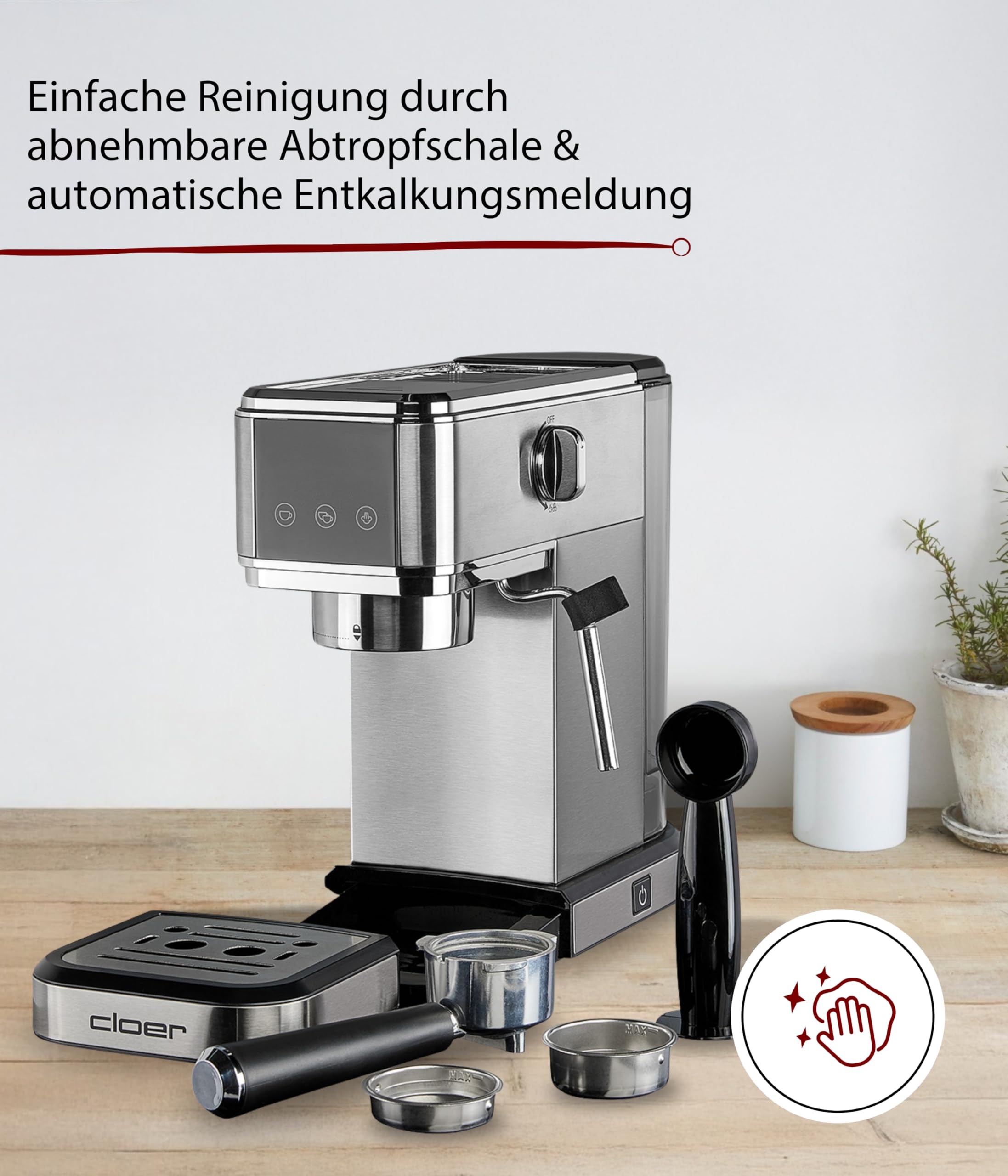 Cloer 5829 Espressomaschine 20 Bar 1350W 1 Liter Wassertank