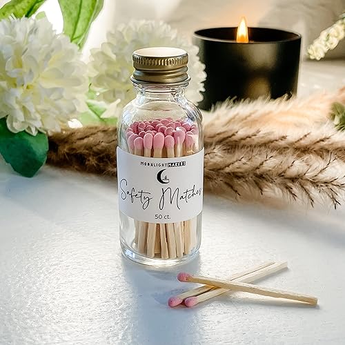 Miniatura 6 de Moonlight Makers Fancy Matches, 50 fósforos en tarro de vidrio con golpeador, accesorios de velas para decoración del hogar, fósforos de seguridad