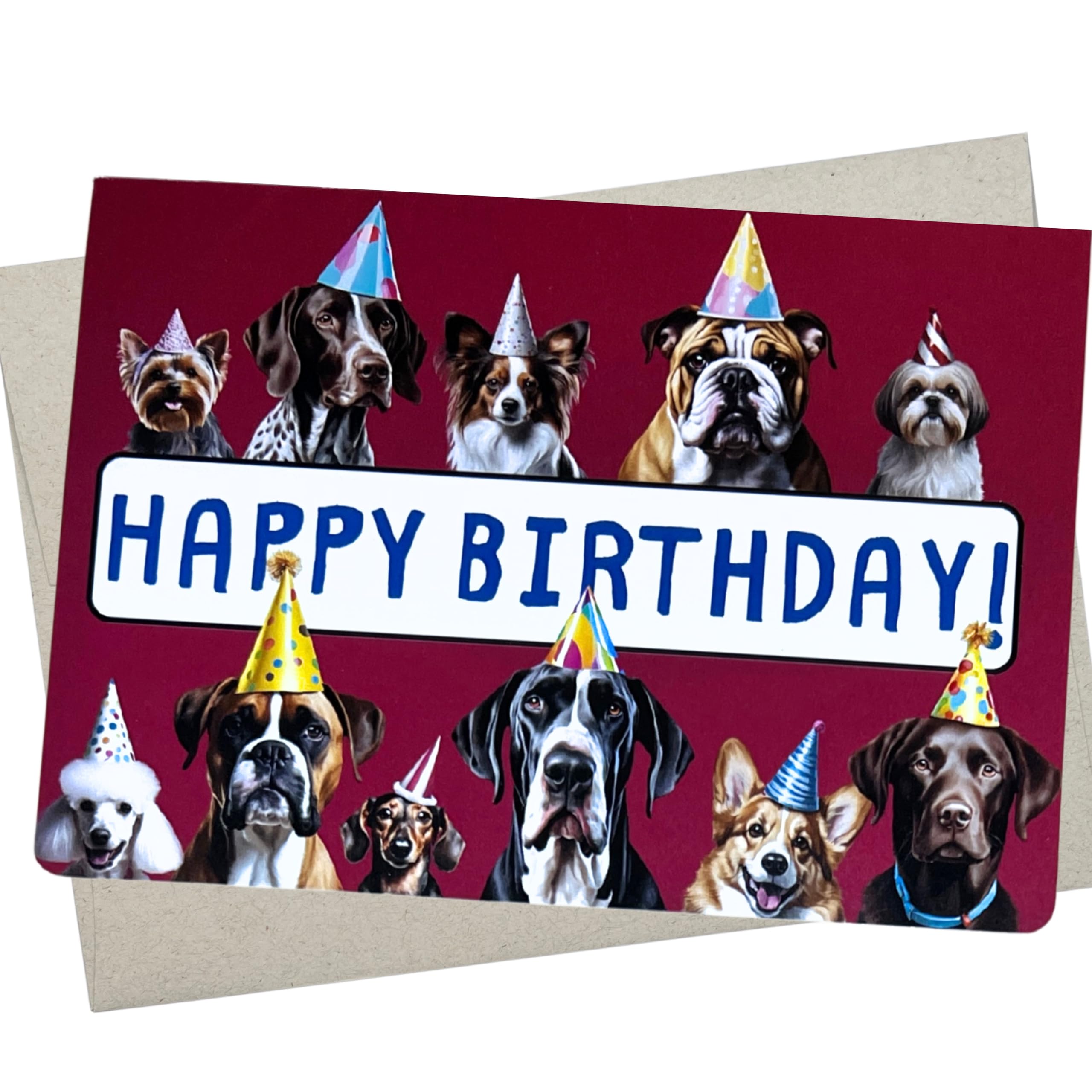 Cute Dog Birthday Card (1 Premium Notecard, 5X7 Inch, Blank Inside) Happy Birthday Card for with Dogs for Women and Men - 1200
