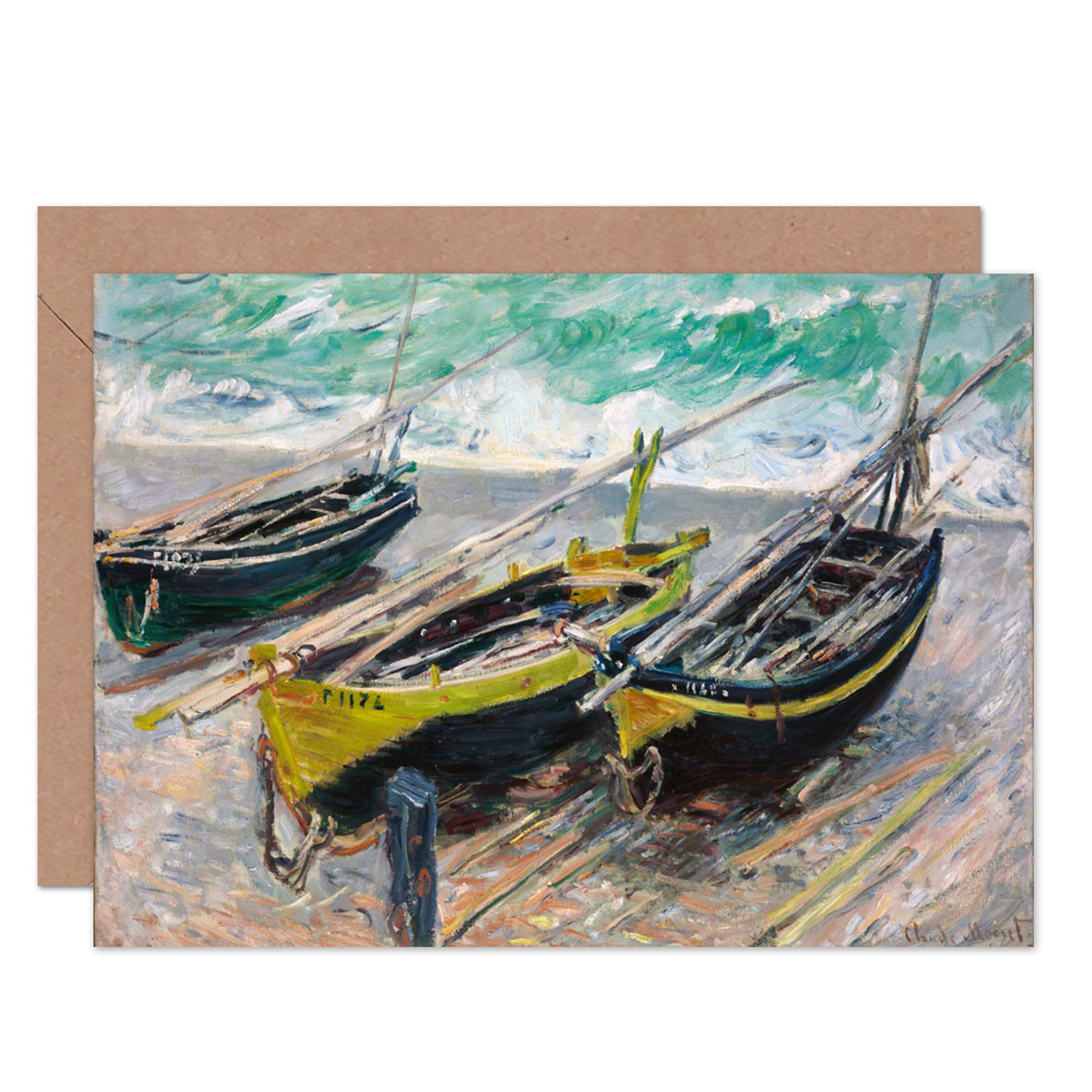 Artery8 Claude Monet Three Fishing Boats Fine Art Greeting Card Plus Envelope Blank Inside