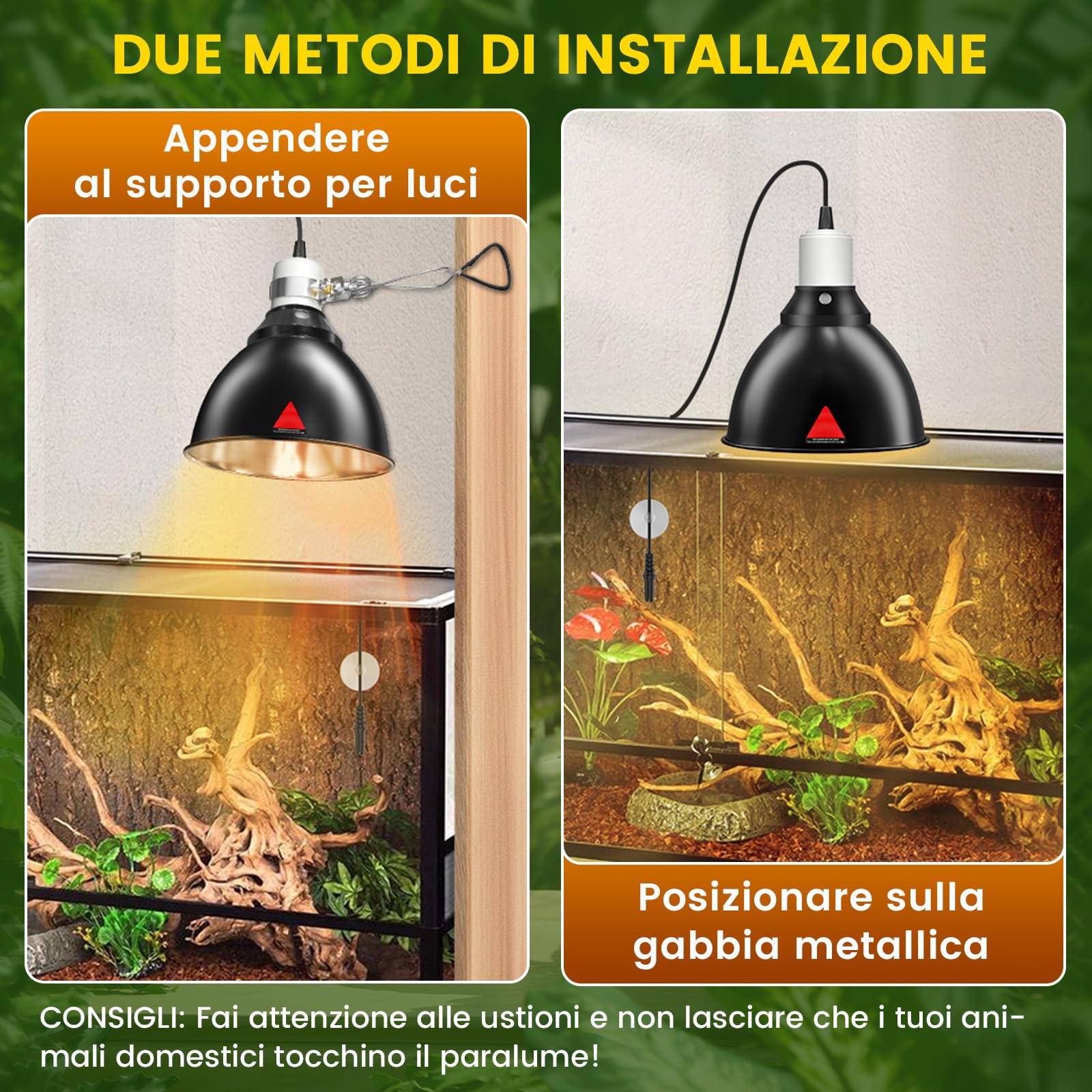 GlowUp Lampada Riscaldante Lampada uvb Tartarughe da 5,5 pollici con termostato e timer, Portalampada E27 Reptile Dome 300W per Tartarughe, Lucertole, Draghi Barbuti (Lampadina non Inclusa)
