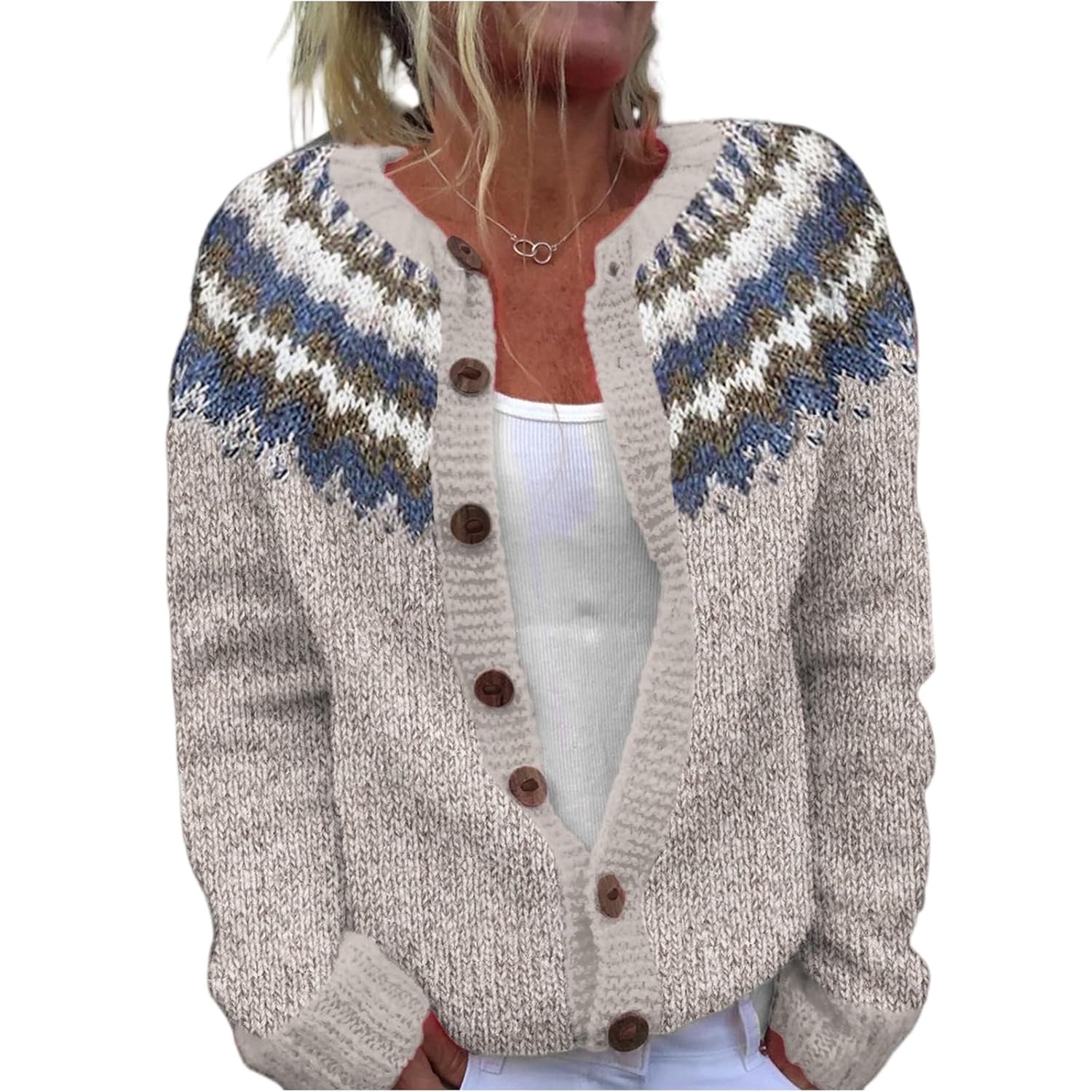 Cardigan Sweaters for Women Trendy Button Up Knit Fair Isle Cardigan Sweaters Open Front Retro Chunky Fashion Clothes