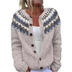 Cardigan Sweaters for Women Trendy Button Up Knit Fair Isle Cardigan Sweaters Open Front Retro Chunky Fashion Clothes