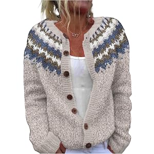 Cardigan Sweaters for Women Trendy Button Up Knit Fair Isle Cardigan Sweaters Open Front Retro Chunky Fashion Clothes