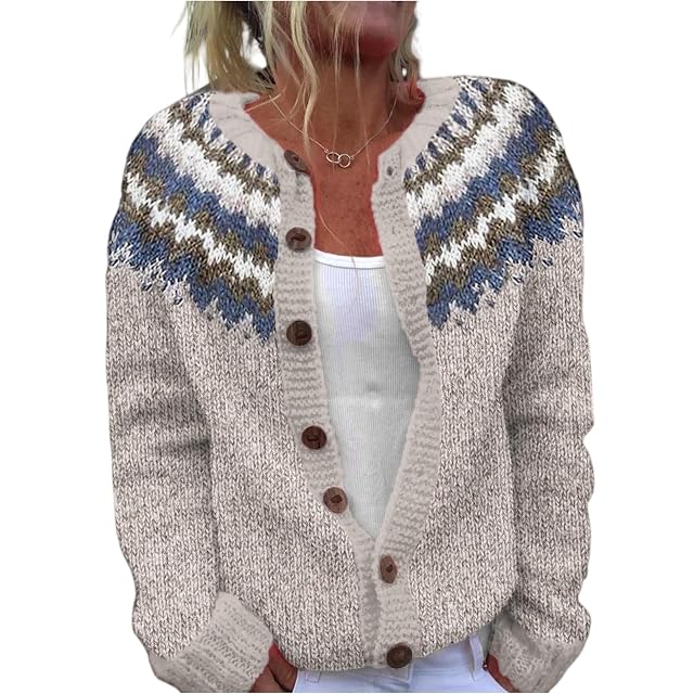 Cardigan Sweaters for Women Trendy Button Up Knit Fair Isle Cardigan Sweaters Open Front Retro Chunky Fashion Clothes