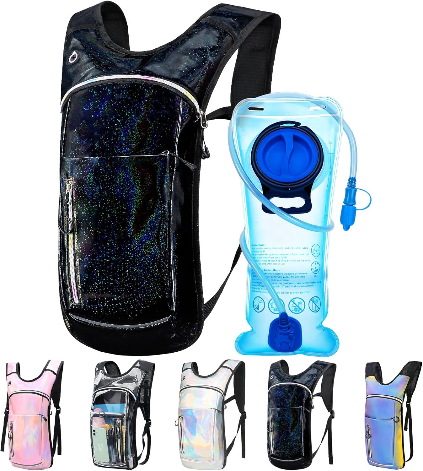 Hydration Backpack,Water Backpack with 2L Water Bladder,Festival Essential-Rave Hydration Pack,Lightweight Insulation Hydropack for Outdoor,Hiking,Running,Biking,Music Festival for Men Women