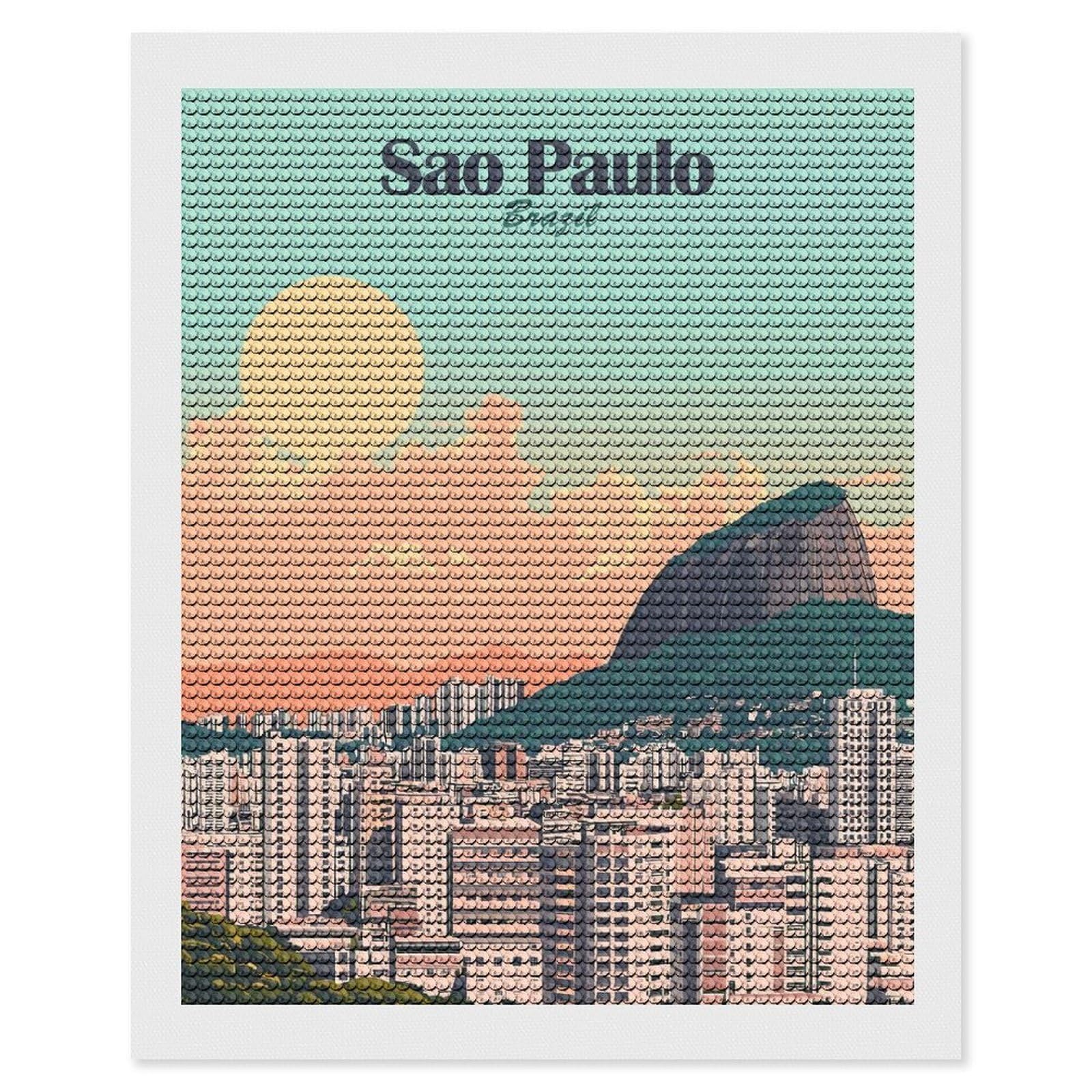 Junmoney Sao Paulo Cityscape(3) Diamond Art Kit 16"x20", Modern Decor, Farmhouse Decor, Home Wall Art, Festive Craft Gift, Handmade Wall Decor