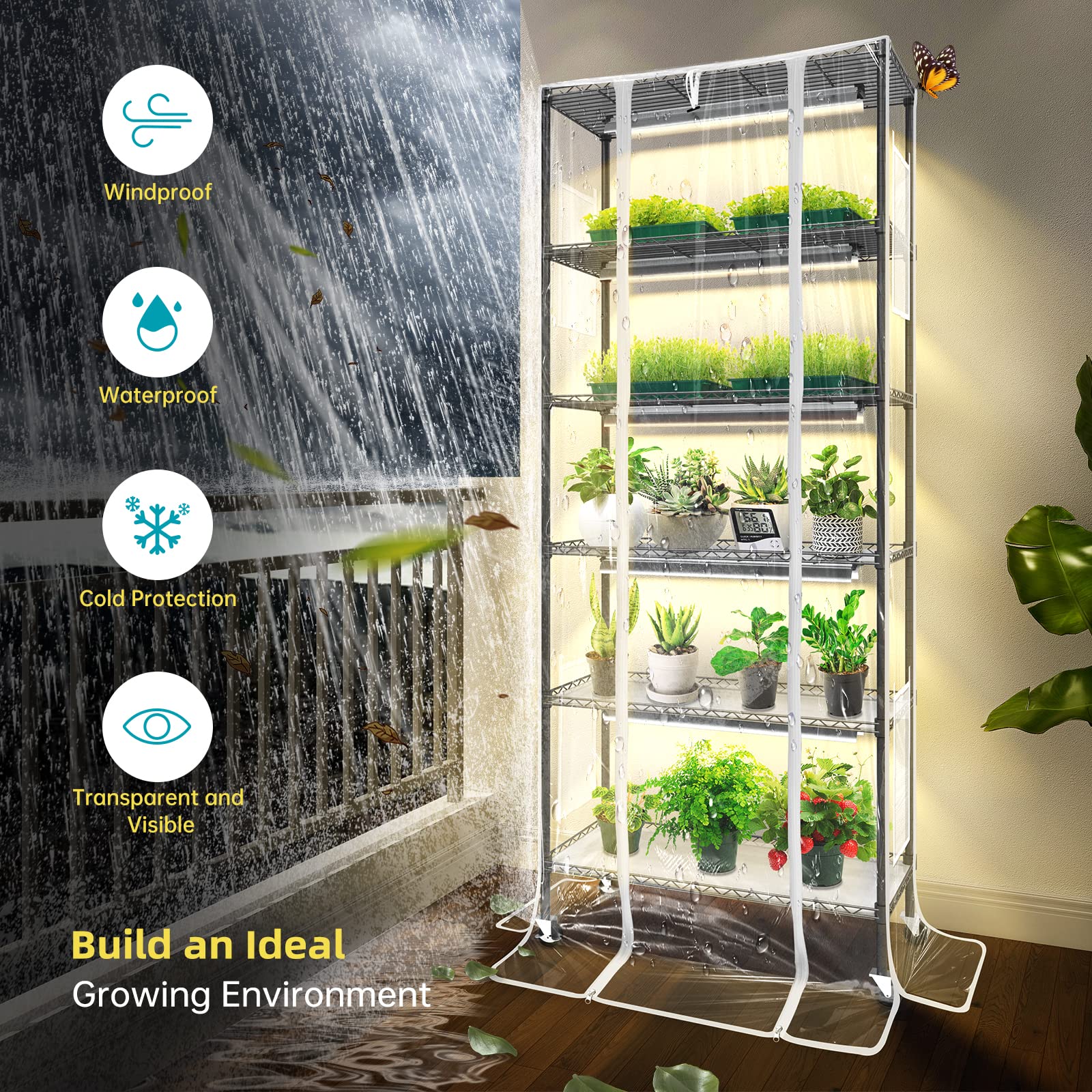 Bstrip Plant Shelf with Grow Light, Grow Light Shelf with Cover and