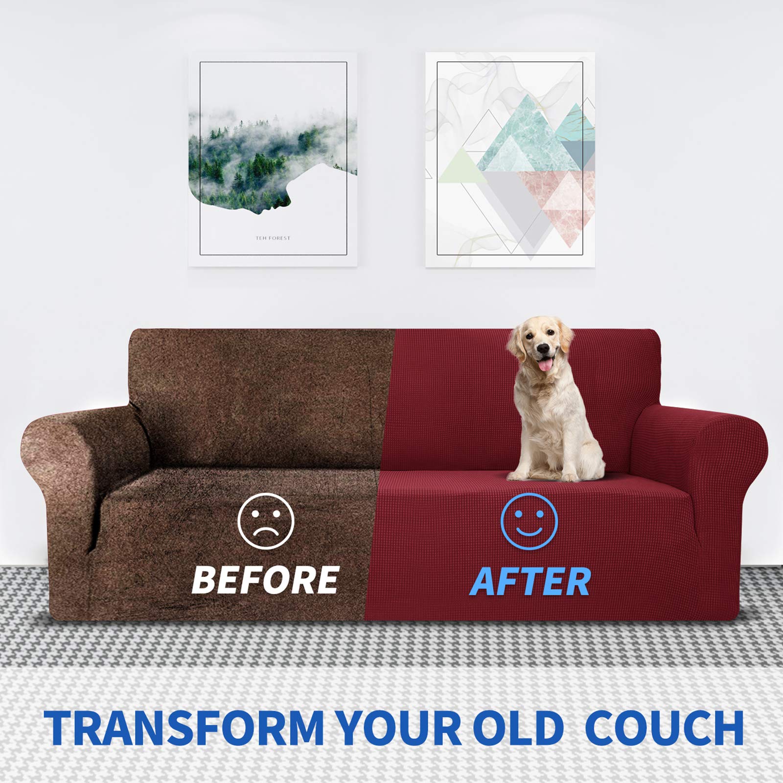 MAXIJIN Fodera per divano super elasticizzata per divano a 4 posti, fodere per divani extra large Jacquard Pet Dog Furniture Protector Fodera per divano aderente (4 posto, Rosso)