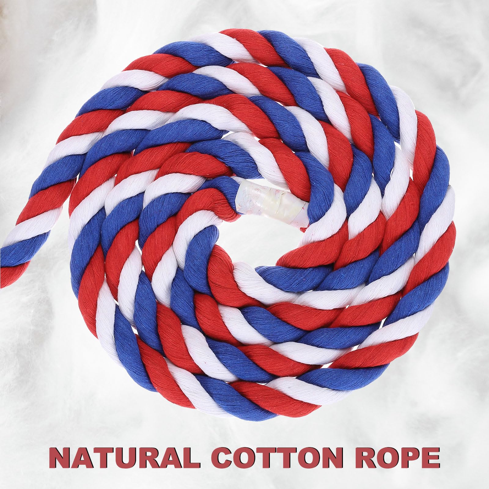 PATIKIL 1 Inch x 50 Feet Natural Twisted Cotton Rope 3 Strand Strong Thick Cotton Rope Tug of War Rope for Railings Crafts Games Home Decor Red Blue White - Image 3