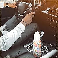 Vista 5 de Cunhill Paquete de 8 soportes para pañuelos de automóvil con tejido facial, cilindro a granel, cajas redondas para viajes, apto para portavasos