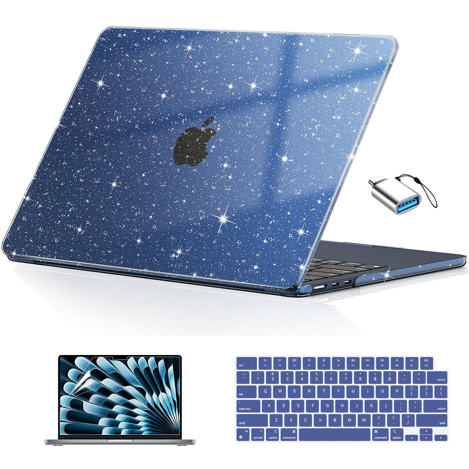 EooCoo for MacBook Air 13 inch Case M5/M4/M3/M2 2026-2022, Sparkly Midnight