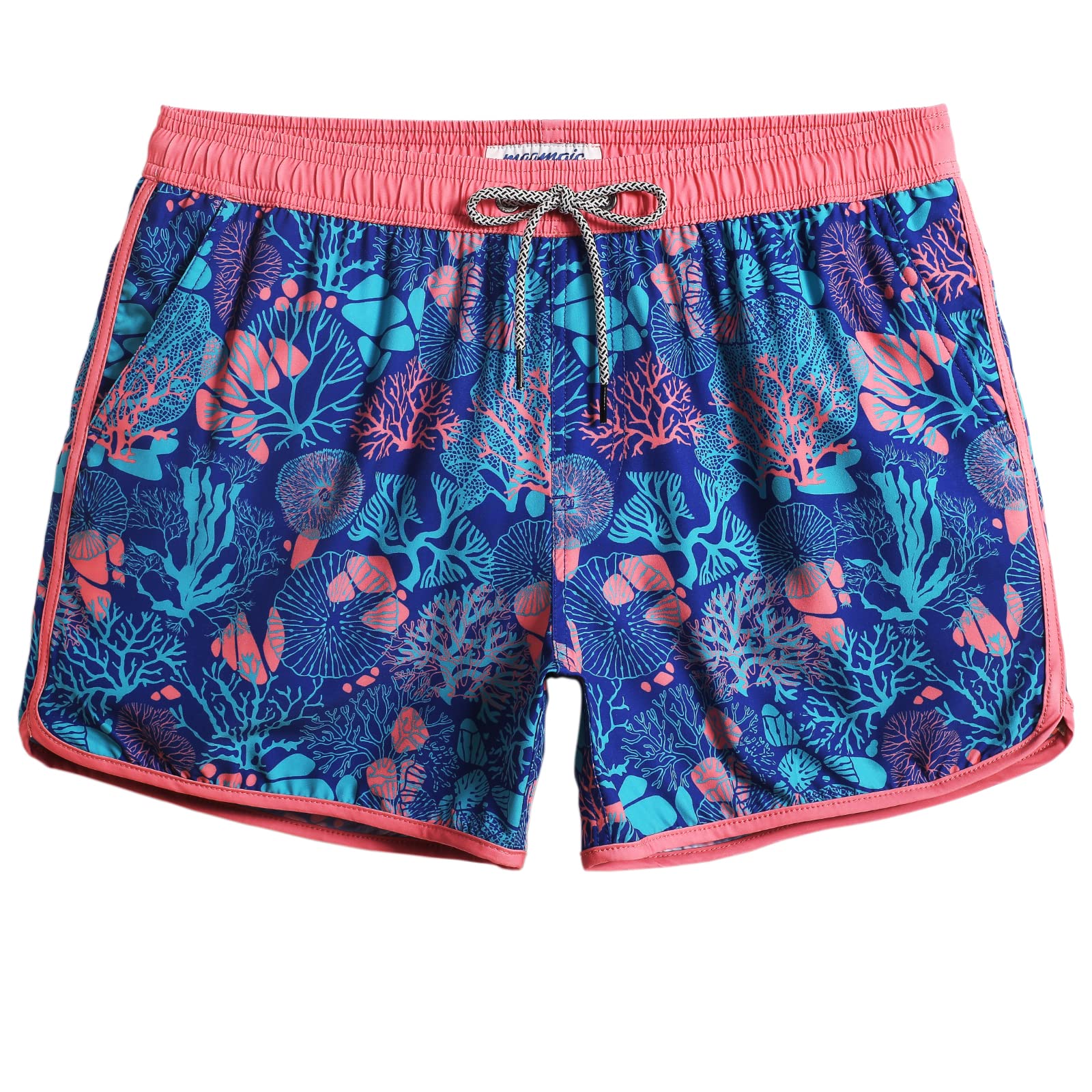 maamgic Mens Swim Trunks Retro Swim Shorts 4 Way Stretch with Mesh Vintage 80s 90s Quick Dry Swimsuits Board Shorts