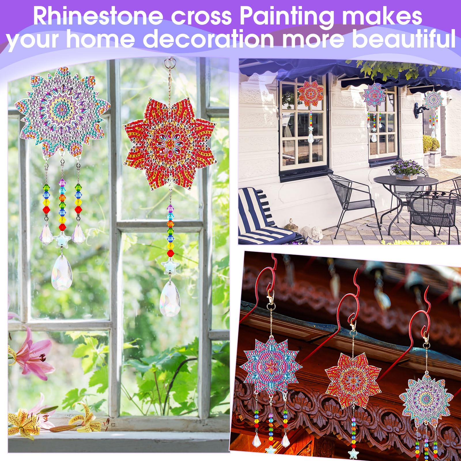 3 Pack Diamond Painting Suncatcher Wind Chime Double Sided Crystal