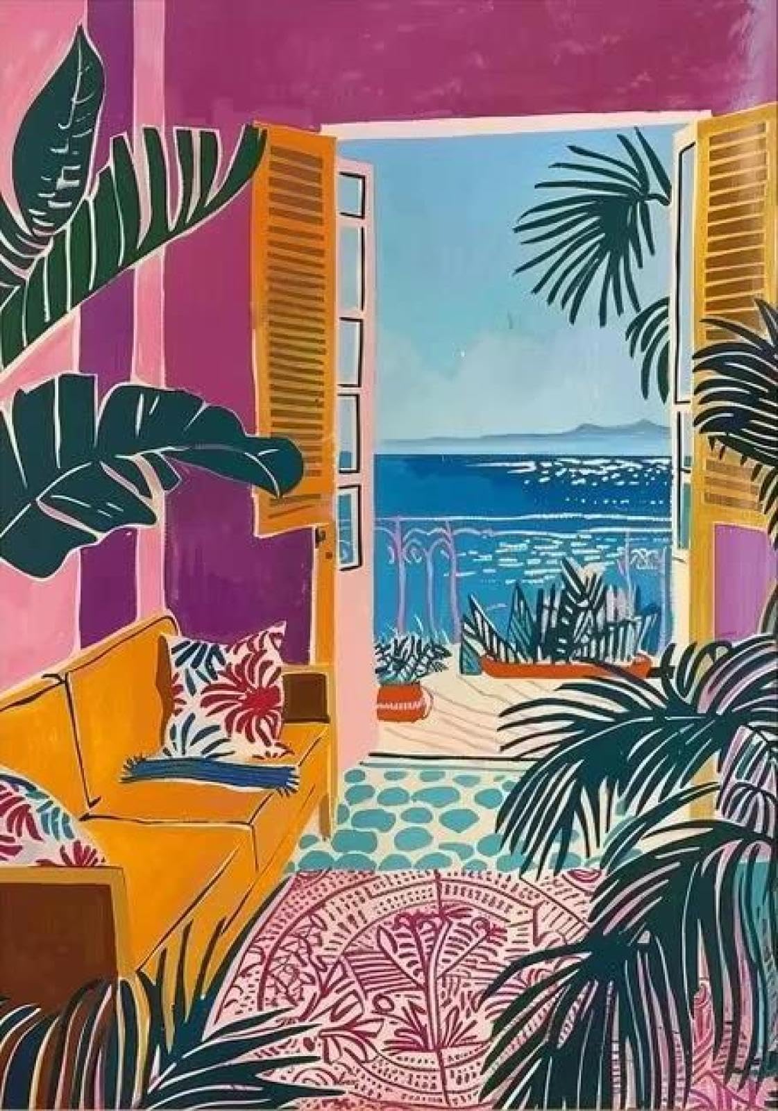 SHINERING Natural Scenery Beyond The Window Bohemian Colourful Open Window Canvas Painting Poster Prints Wall Art Picture Home Decor A4 40X50Cm Unframed
