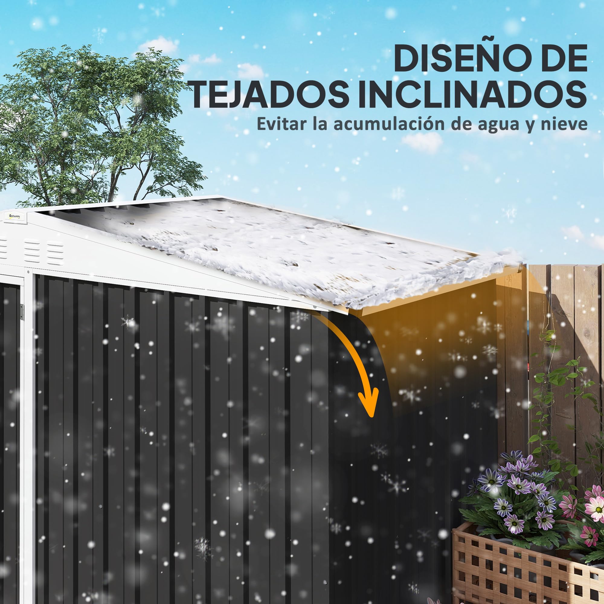 Outsunny Caseta de Jardín Exterior 2,7m² 245x117x180 cm Cobertizo de Jardín Exterior con Estante de 2 Niveles 4 Ventilaciones y Puerta con Cerradura Cobertizo para Terraza Patio Gris Carbón