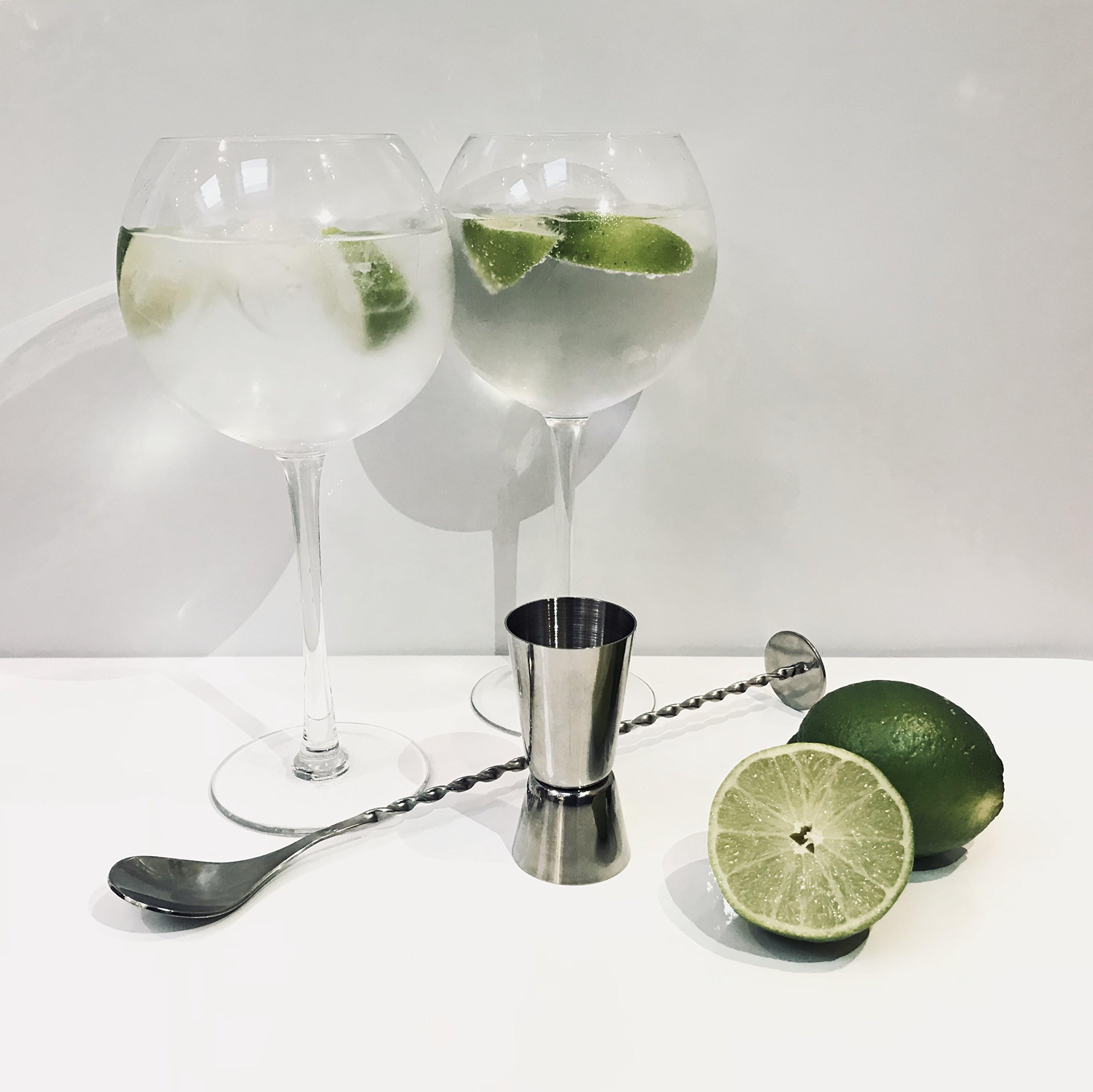 Yusuf Besiktas LLC Copa de Balon Gin Glasses 600ml (Set of 4 Including Cocktail Jigger Measure and Mixing Spoon) by HOKOWIN Glassware