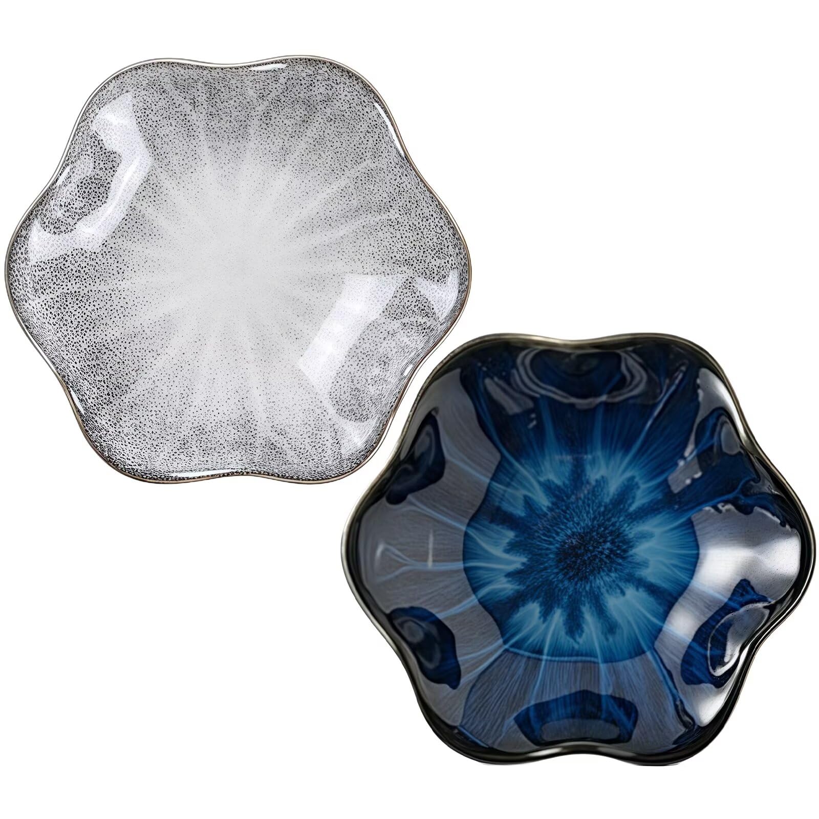 2Pcs Ceramic Jewelry Dish - Lotus Leaf Shape, for Ring Holder Necklace Small Key, Suitable for Mother Friend Sister, Gifts for Women, Cute Plate Trinket Tray, Home Decor (Grey &amp; Blue)
