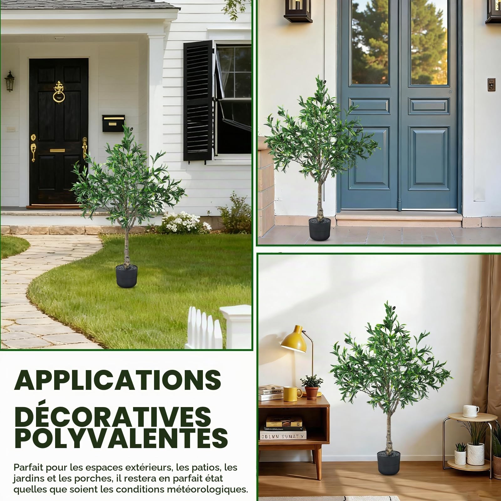 Oliviers artificiels pour intérieur et extérieur, 1 m, olivier artificiel en pot, grandes plantes d'olivier avec jardinière, tronc d'olivier naturel, feuilles de fruits réalistes pour la maison, le