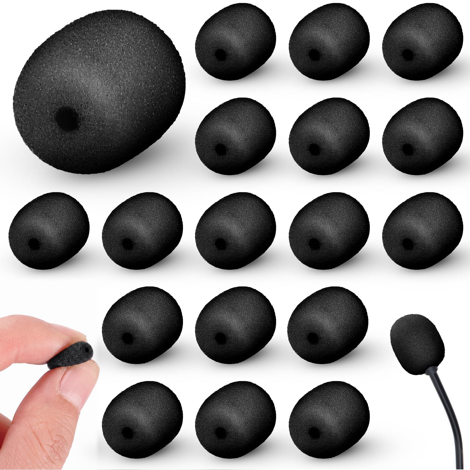 20 Pcs Mini Mic Foam Windscreen Covers, 2 x 15 mm, Black