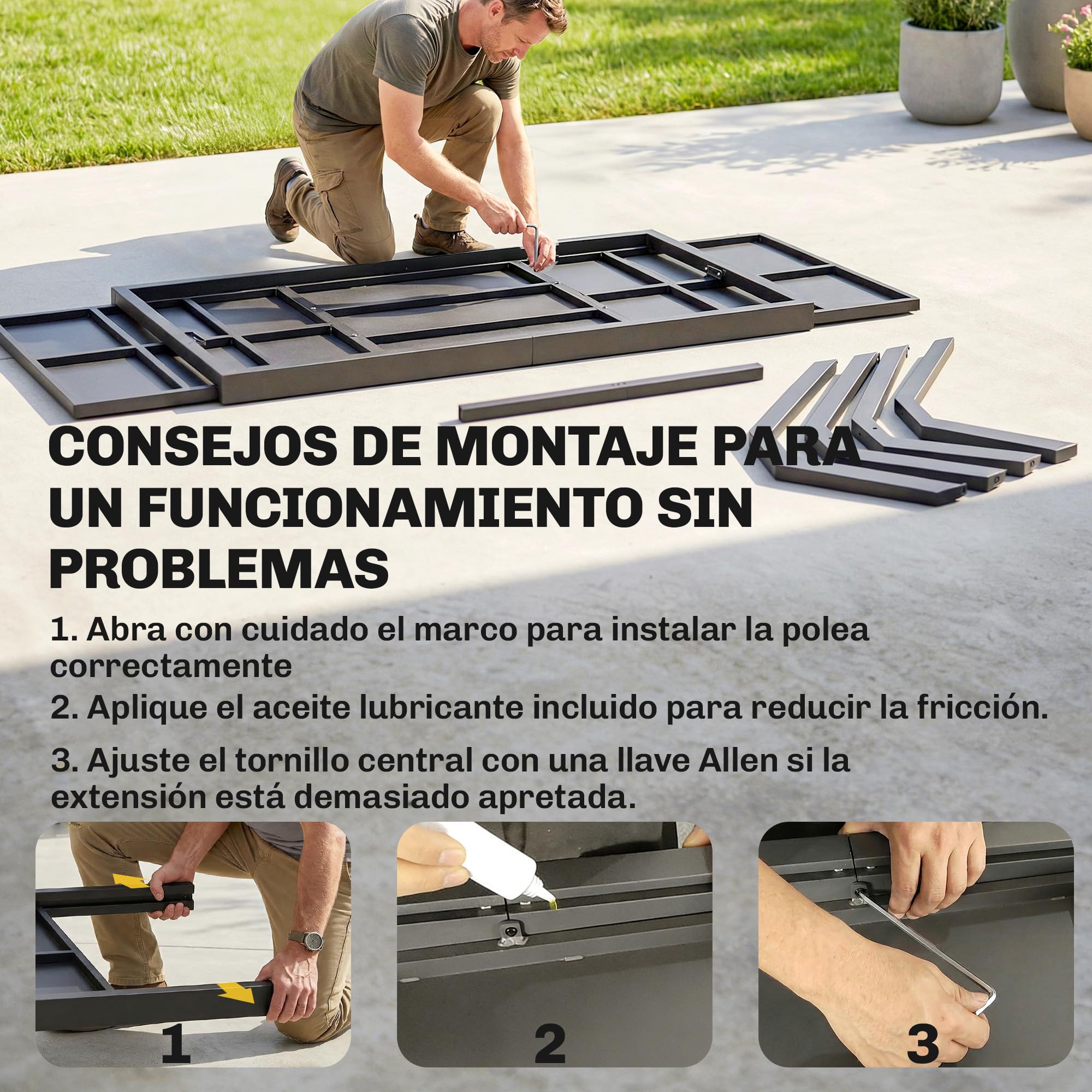Outsunny Mesa de Jardín Extensible con Superficie de Aluminio, 154/214x85 cm, Mesa de Comedor Exterior Extensible Rectangular con Imitación Madera para 8-10 Personas, para Patio, Terraza, Gris Oscuro