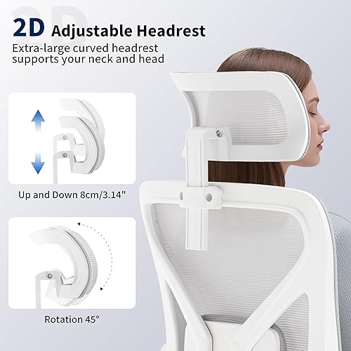 Miniatura 3 de Silla de oficina, silla de escritorio ergonómica con soporte lumbar ajustable, silla de oficina gris de malla de 400 libras, respaldo alto con