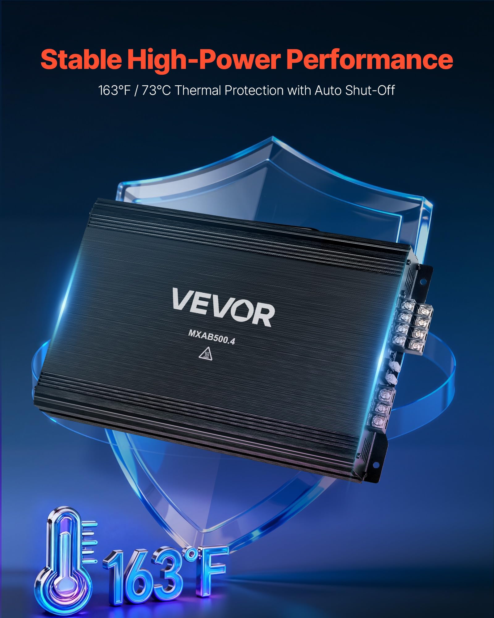 VEVOR Amplificador para Automóvil 4 Canales Clase AB Máximo 4 x 250W a 4 ohmios y 4 x 500W a 2 ohmios, Amplificador Estéreo de Audio para Coche Puenteable para Sedán SUV Camioneta Vehículo Todoterreno