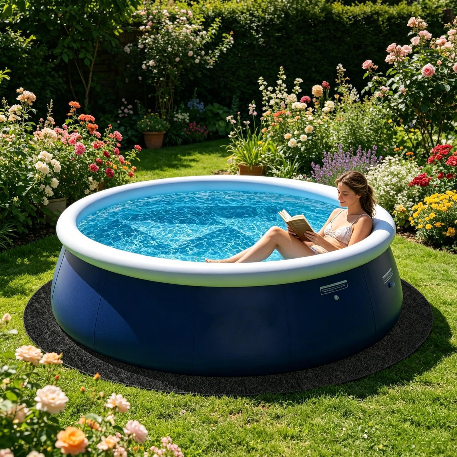 Tapis de revêtement de piscine hors sol | Tapis rond de 4,6 m | Tapis de protection de base épais | Pour piscines hors sol, empêche les crevaisons et prolonge la durée de vie de la doublure