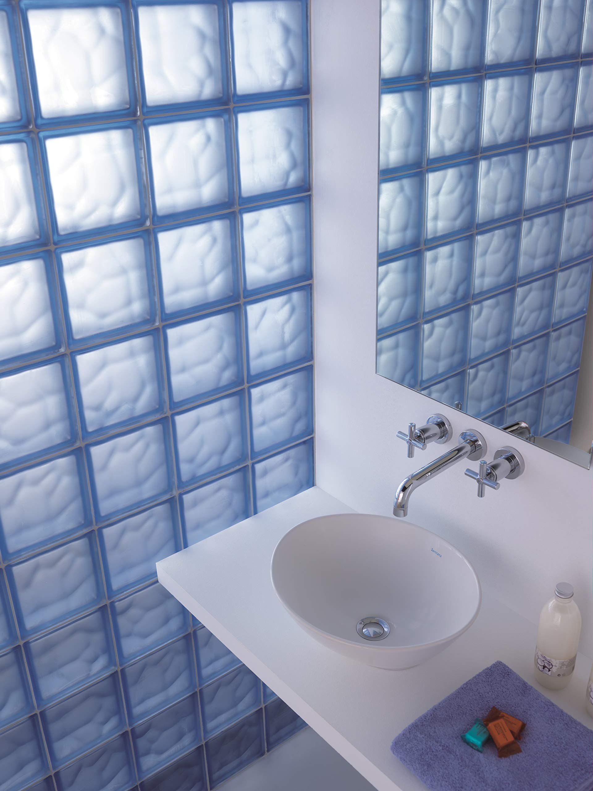 Bloque de Cristal Lux Glass Azul Ondulado Satinado 2 caras | cm 19x19x8 | Unidad de venta 1 caja de 6 pzas