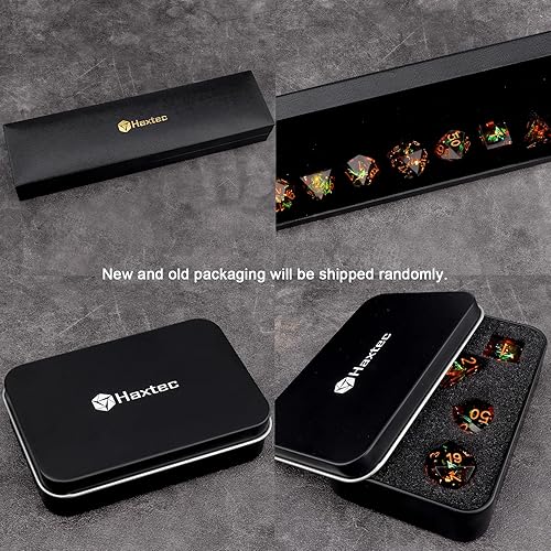 Miniatura 5 de Haxtec Juego de dados Galaxy DND de borde afilado con estuche de dados hechos a mano de resina amarilla y negra, juego de dados D&D para regalos