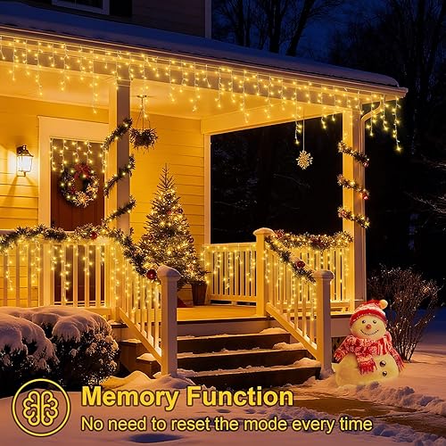 Miniatura 5 de YEGUO 800 luces LED de carámbano de 66 pies para exteriores, 160 gotas de luz de Navidad conectable, 8 modos de luces de carámbano de Navidad