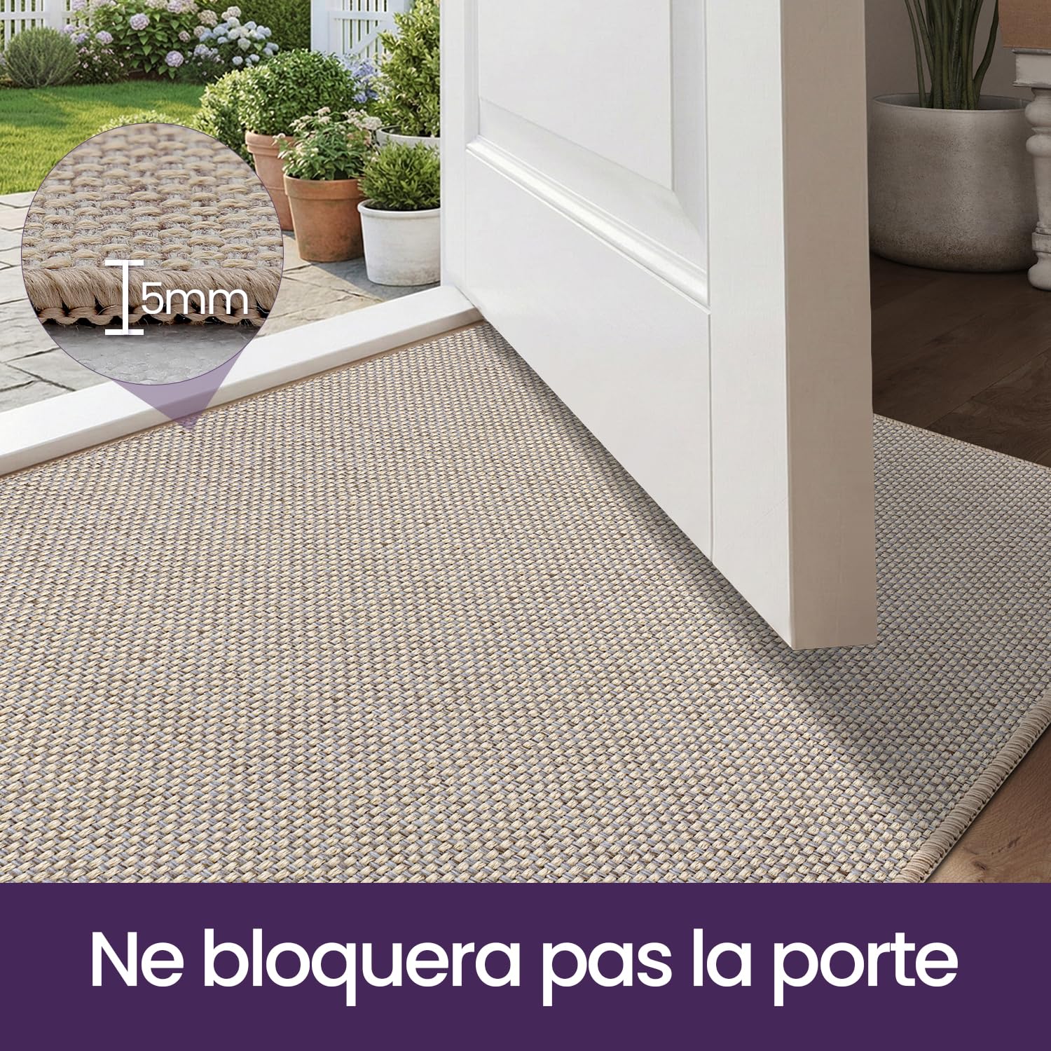 DEXI Tapis Entree Interieur 80 x 120 cm, Paillasson Antidérapant et Résistant, Absorbant et Lavable, Paillassons Anti-saleté pour Entrée, Porte et Couloir, Beige