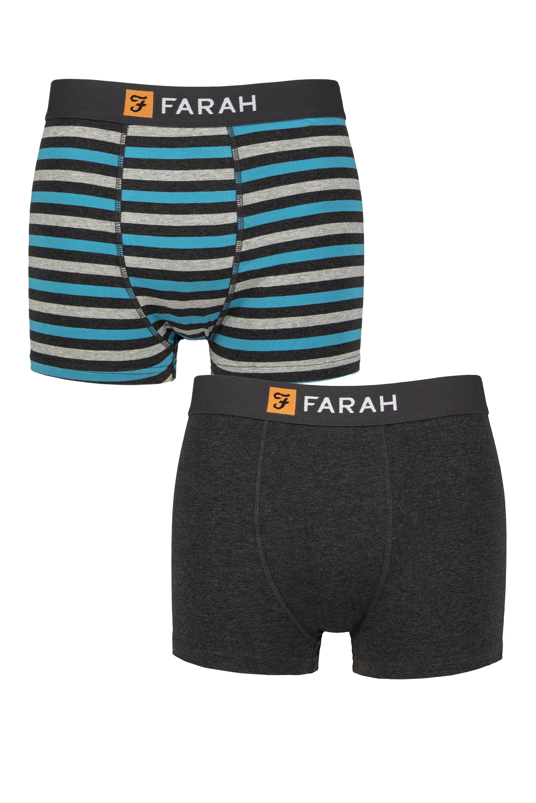 Farah Men's Stripe Charcoal / Turquoise ’S 2 Pack Cotton Trunks – Classic Fit, Soft Stretch, One Plain One Striped, Supportive Comfortable Underwear For Daily Wear, Sizes S–Xl Stripe Charcoal/Turquoise Xxl