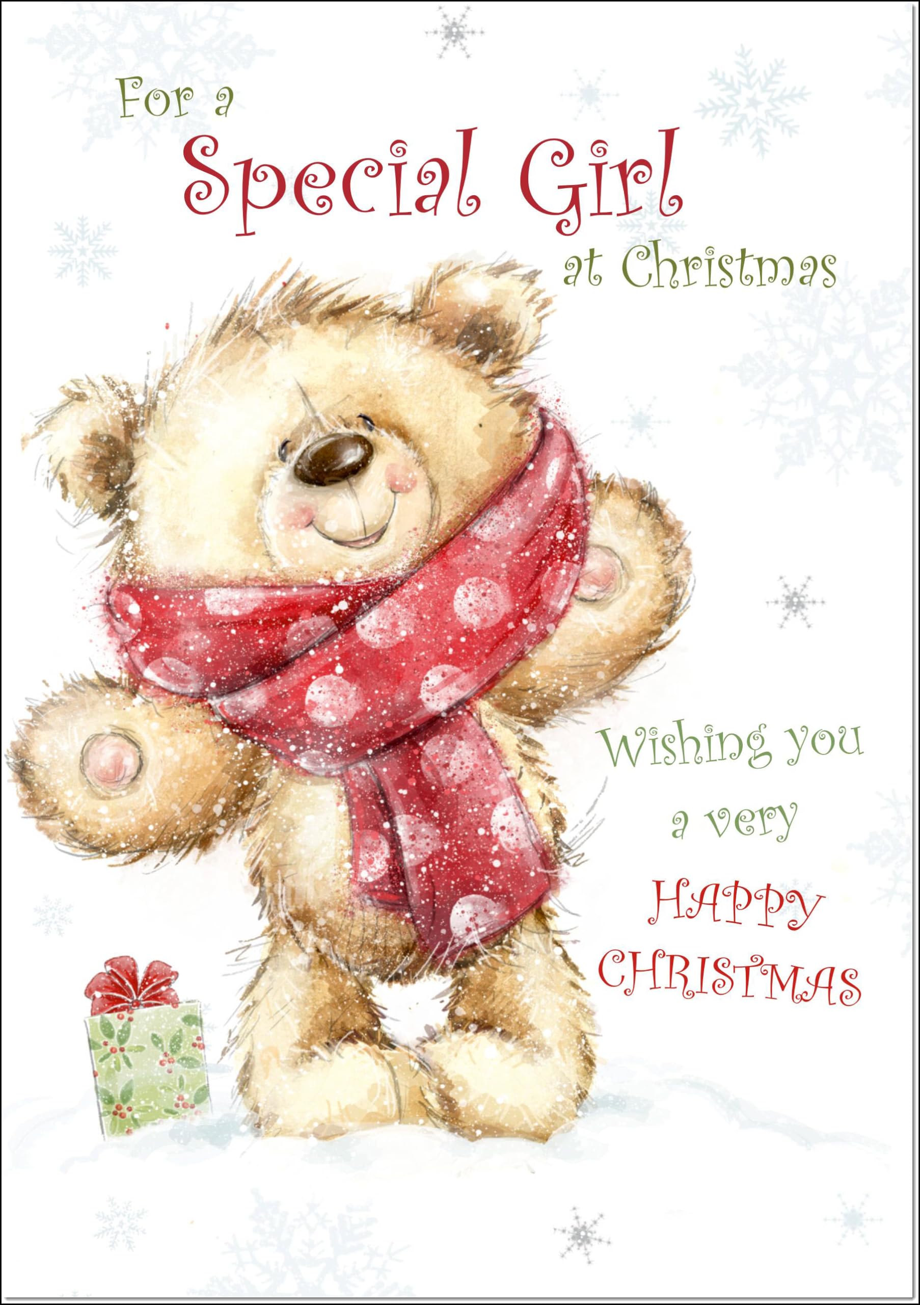 doodlecards Special Girl Christmas Card Teddy Bear With Red Scarf Large A4 Size Christmas Card for Special Girl with Plain Envelope — image 1