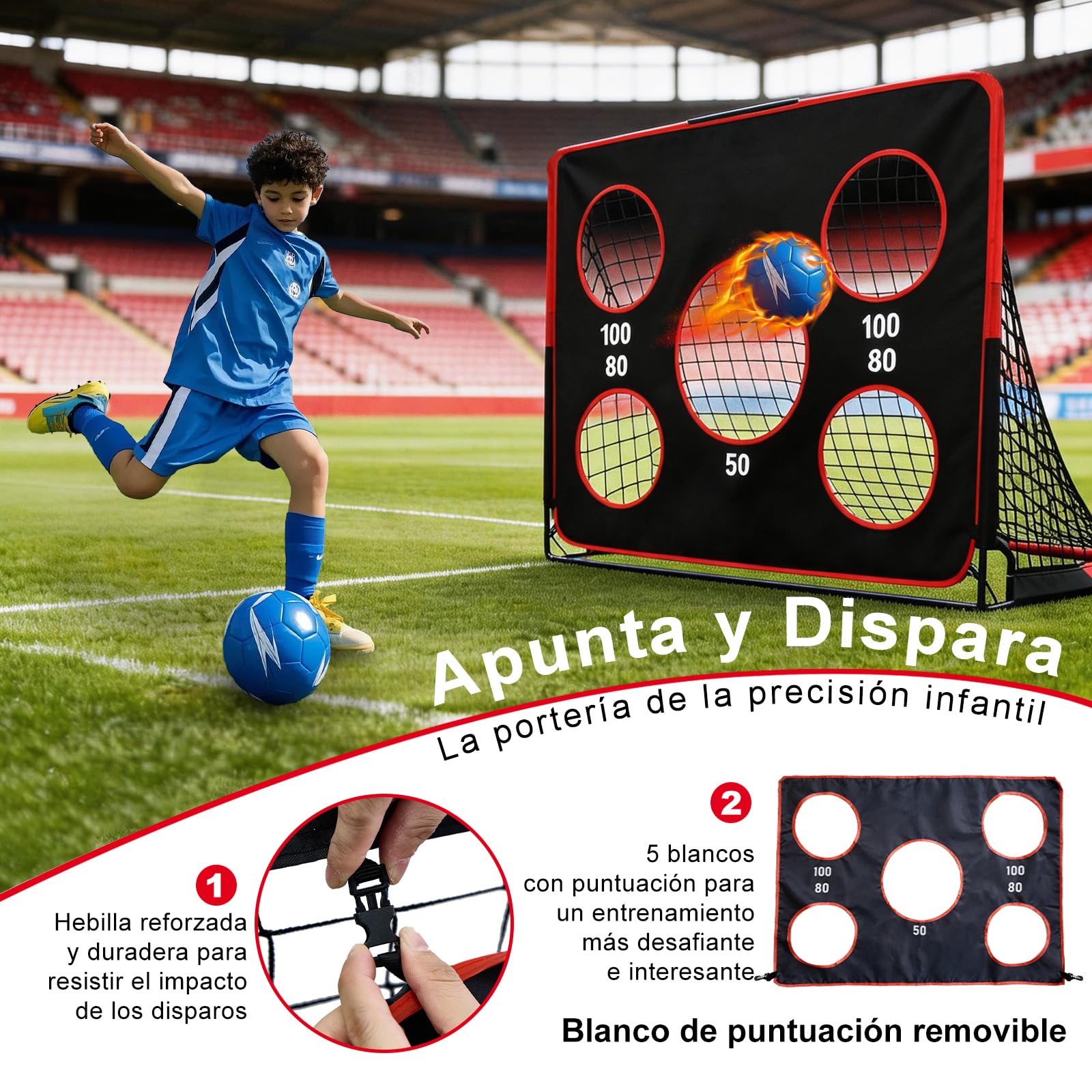 Portería de fútbol infantil 2 en 1 plegable con bolsa de transporte