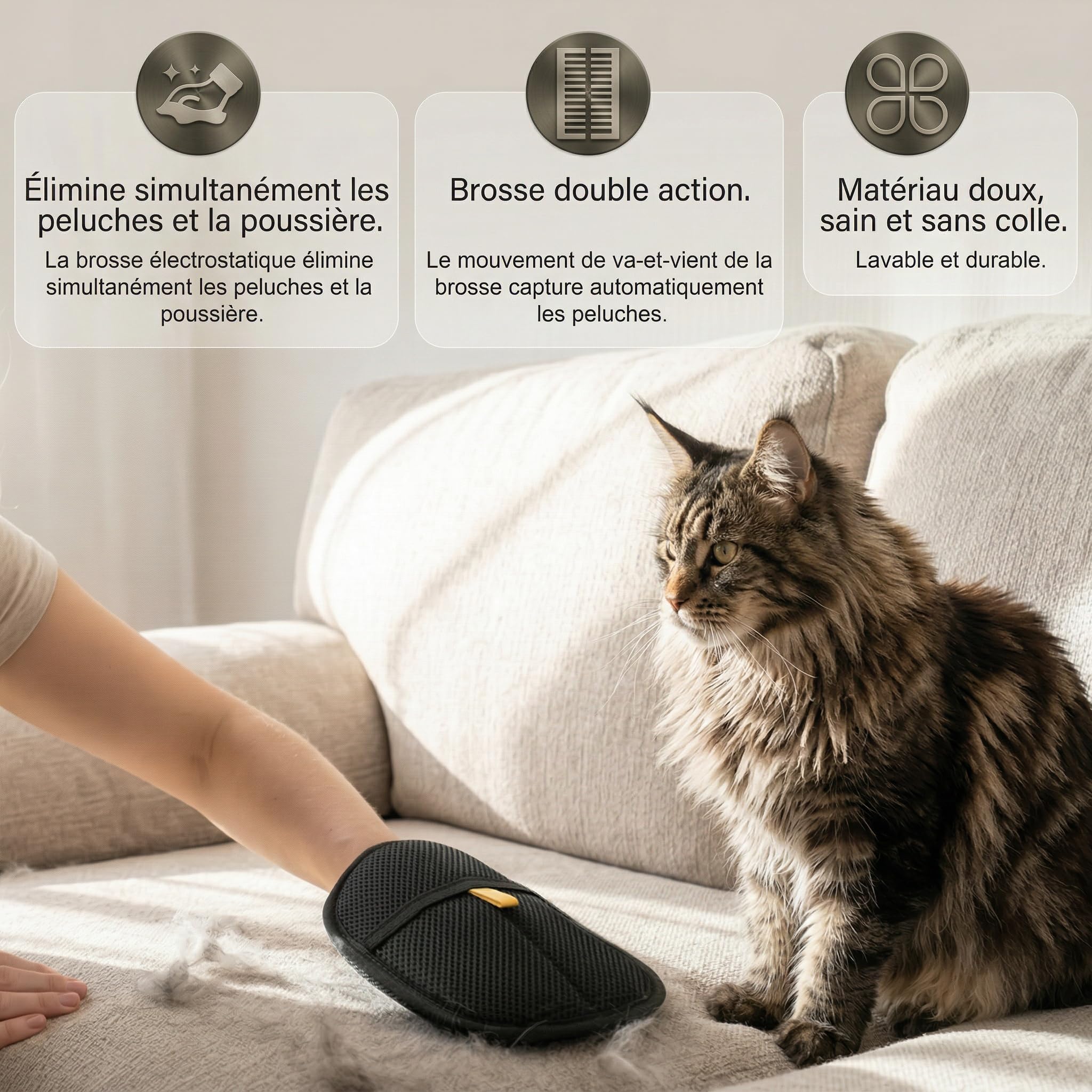 Le Comptoir Animalier FurFree - Gant Anti Poils Animaux Réutilisable et Écologique pour Nettoyer Canapé Vêtements et Toiletter Chat Chien (1 Gant) - 3